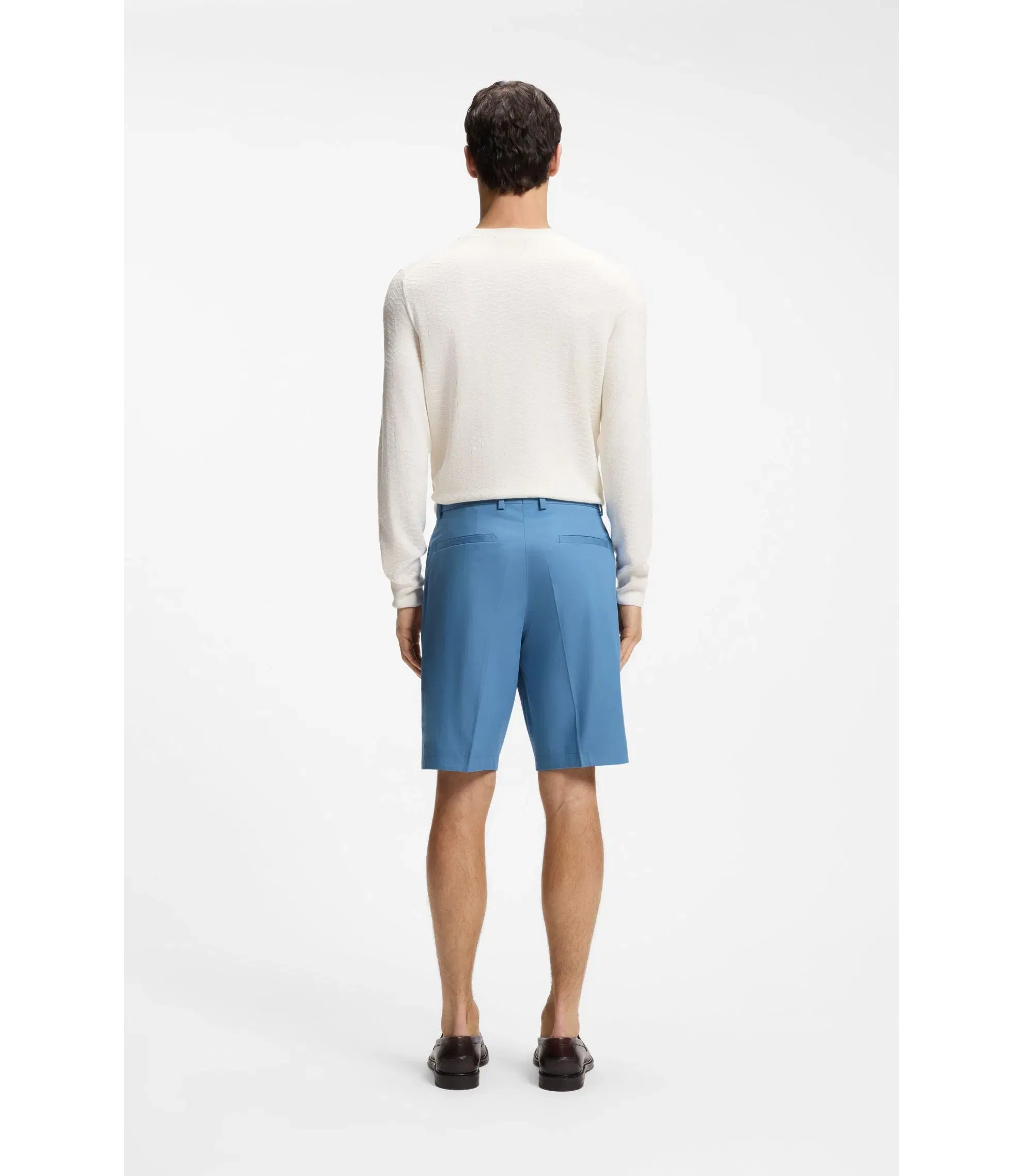 Boss Tapered Fit Shorts In Cotton Silk And Stretch Light Blue