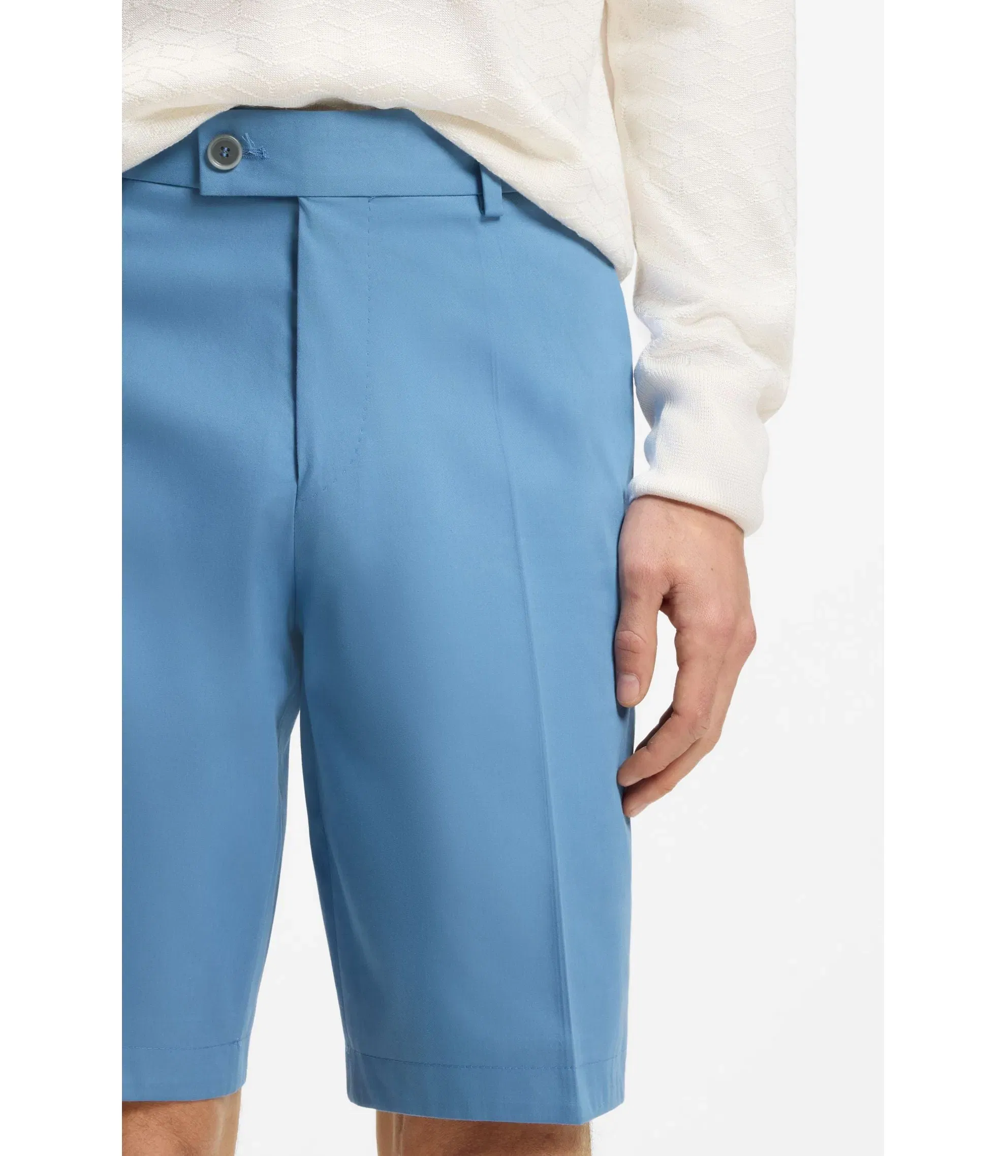 Boss Tapered Fit Shorts In Cotton Silk And Stretch Light Blue