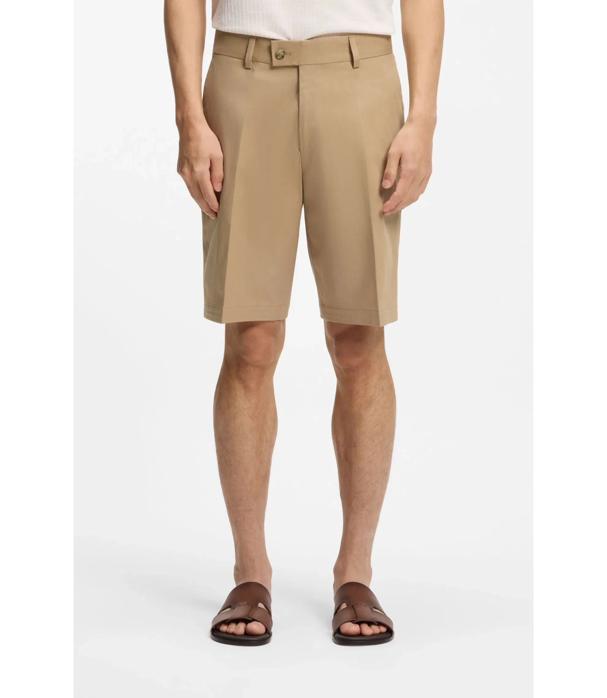 Boss Tapered Fit Shorts In Cotton Silk And Stretch Beige