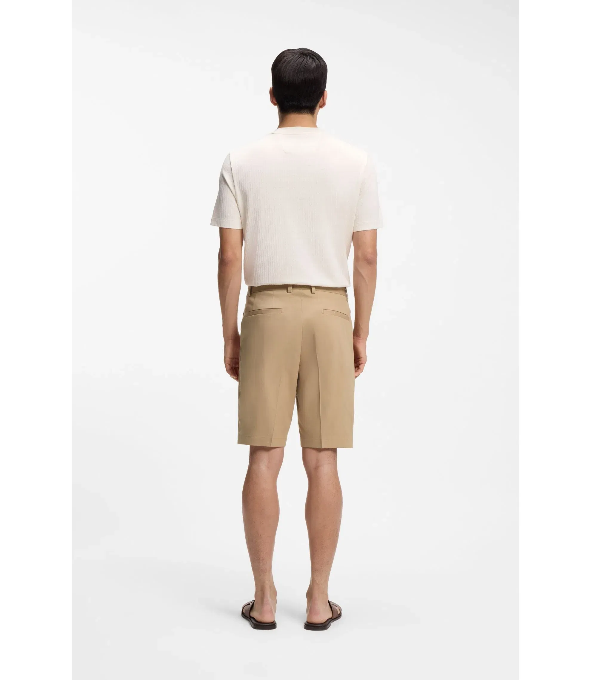 Boss Tapered Fit Shorts In Cotton Silk And Stretch Beige