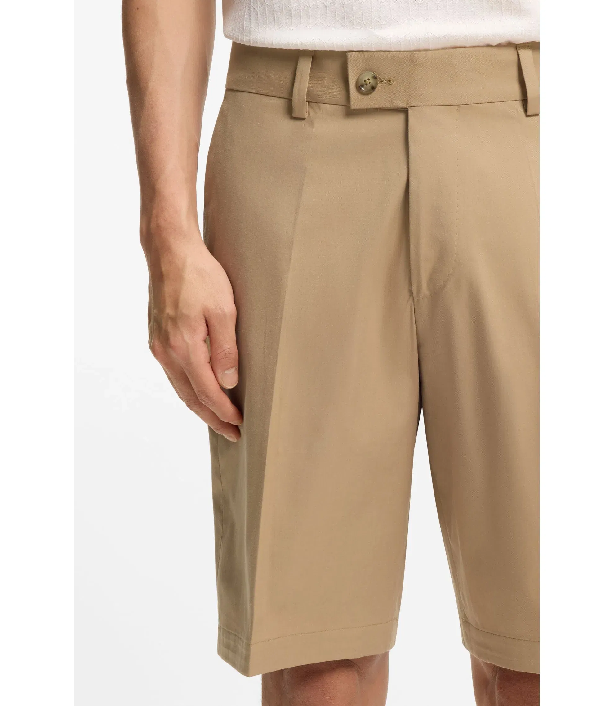 Boss Tapered Fit Shorts In Cotton Silk And Stretch Beige