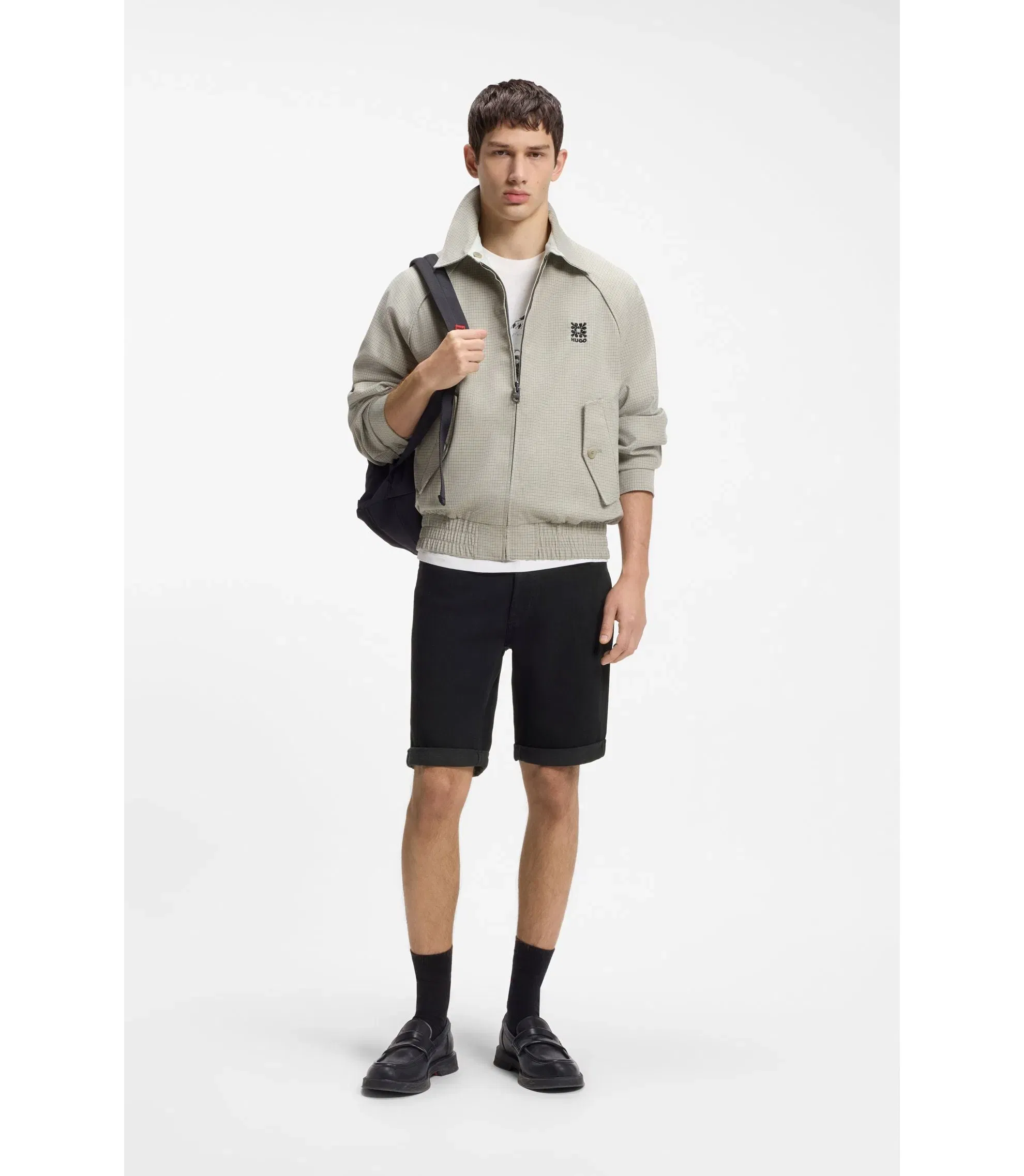 Hugo Tapered Fit Shorts In Black Stretch Denim Black