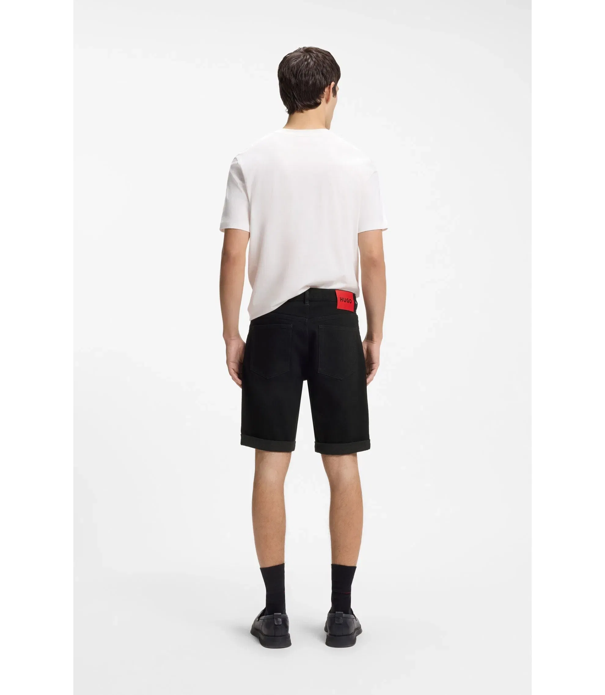 Hugo Tapered Fit Shorts In Black Stretch Denim Black