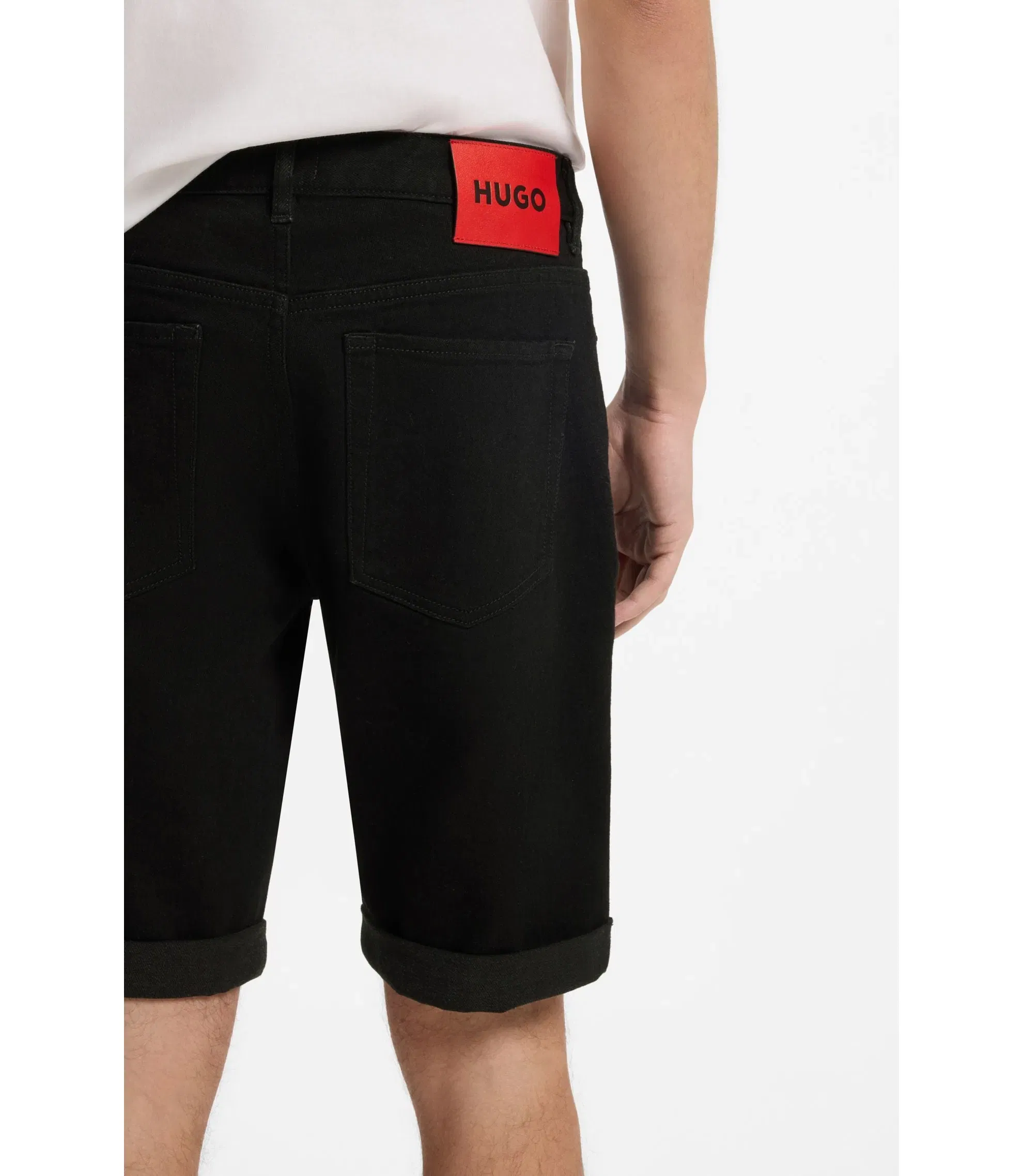Hugo Tapered Fit Shorts In Black Stretch Denim Black