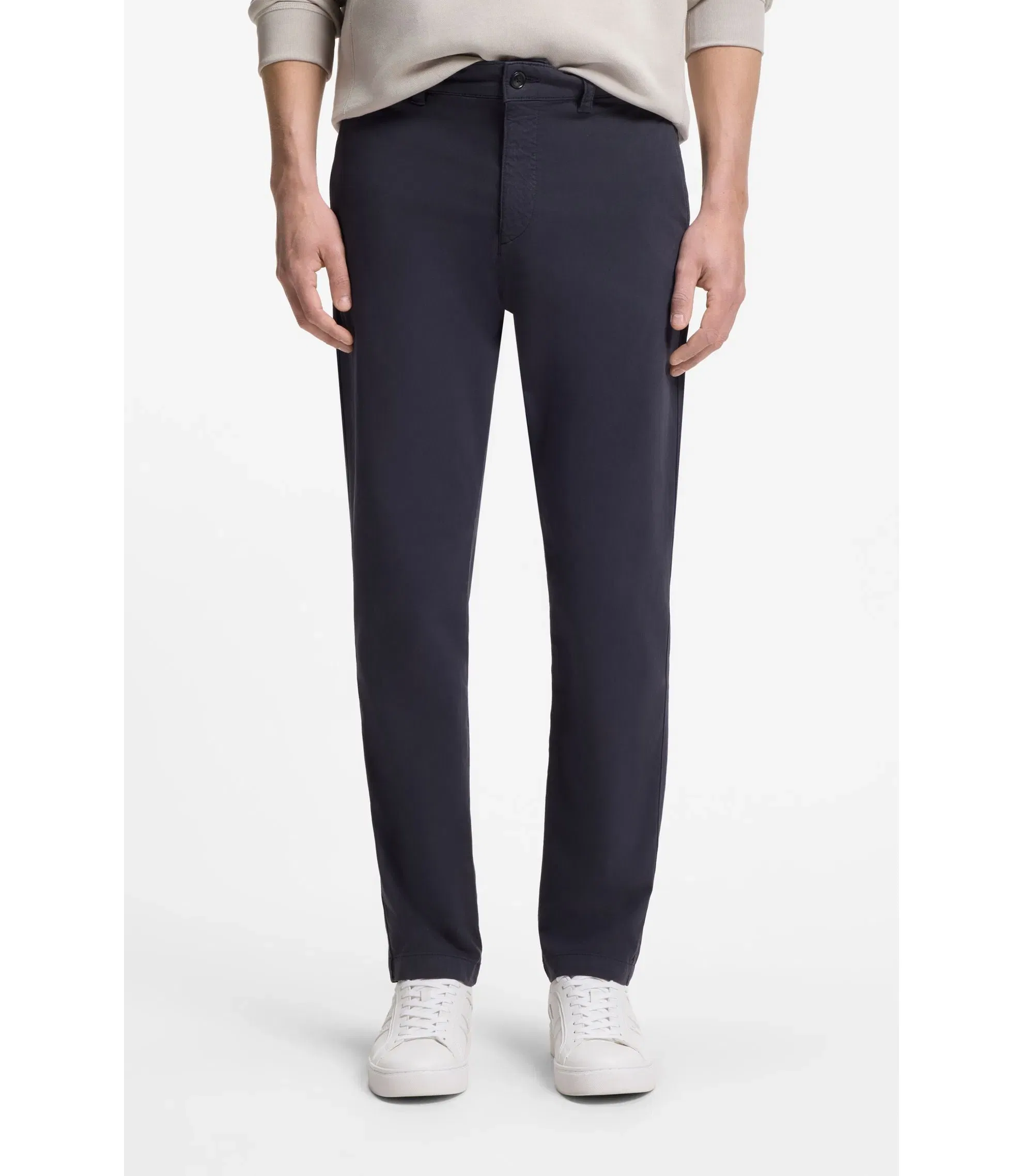 Boss Tapered Fit Chinos In A Structured Cotton Dark Blue