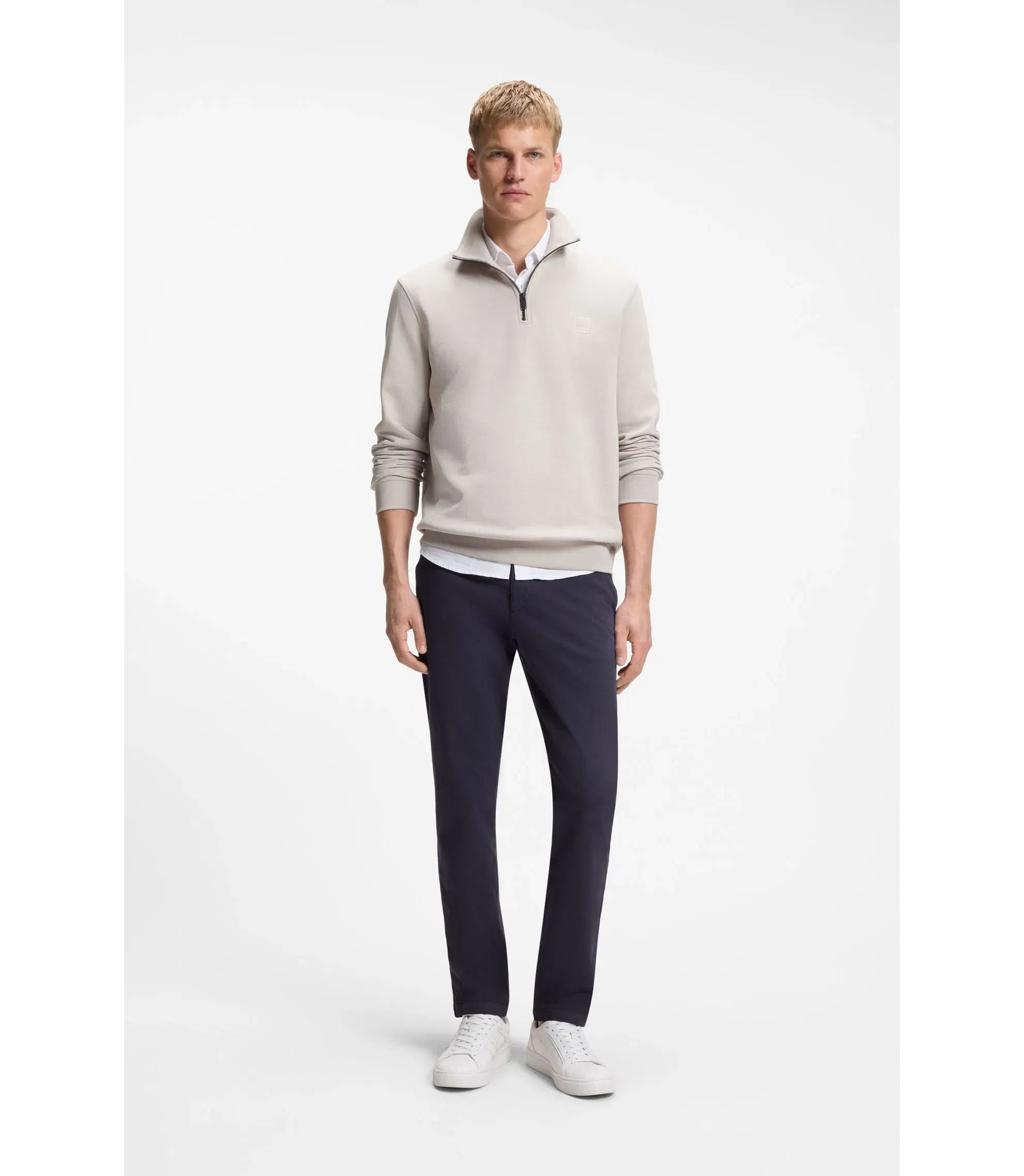 Boss Tapered Fit Chinos In A Structured Cotton Dark Blue
