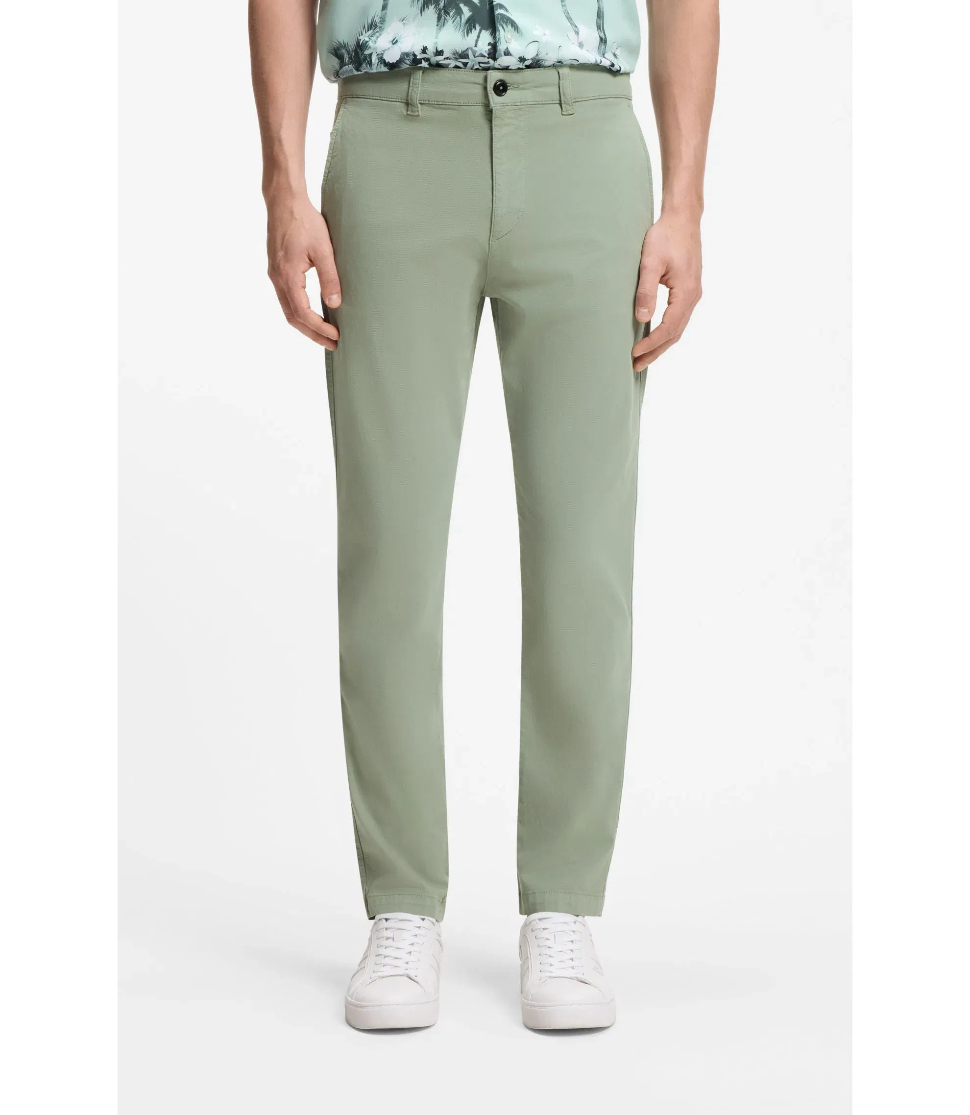 Boss Tapered Fit Chinos In A Structured Cotton Light Green
