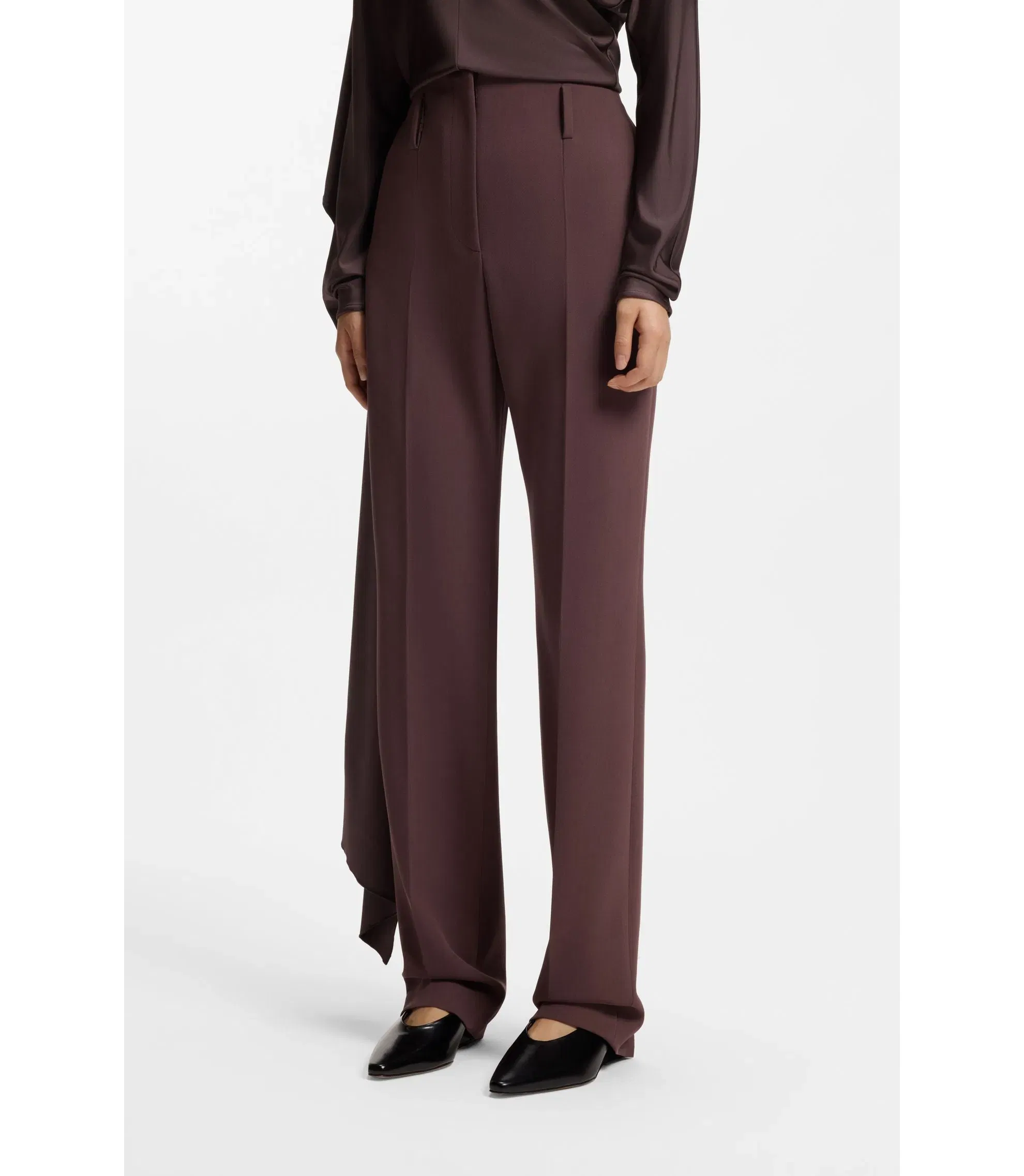 Boss Tailored Virgin Wool Blend Trousers Dark Brown Women's