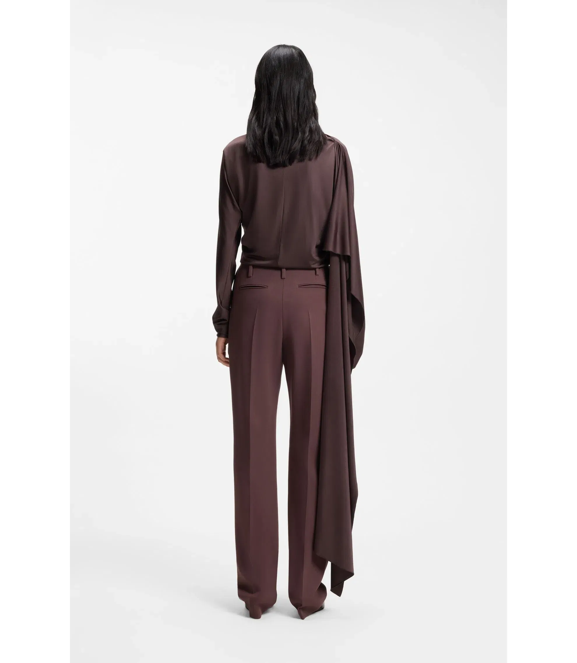 Boss Tailored Virgin Wool Blend Trousers Dark Brown Women's