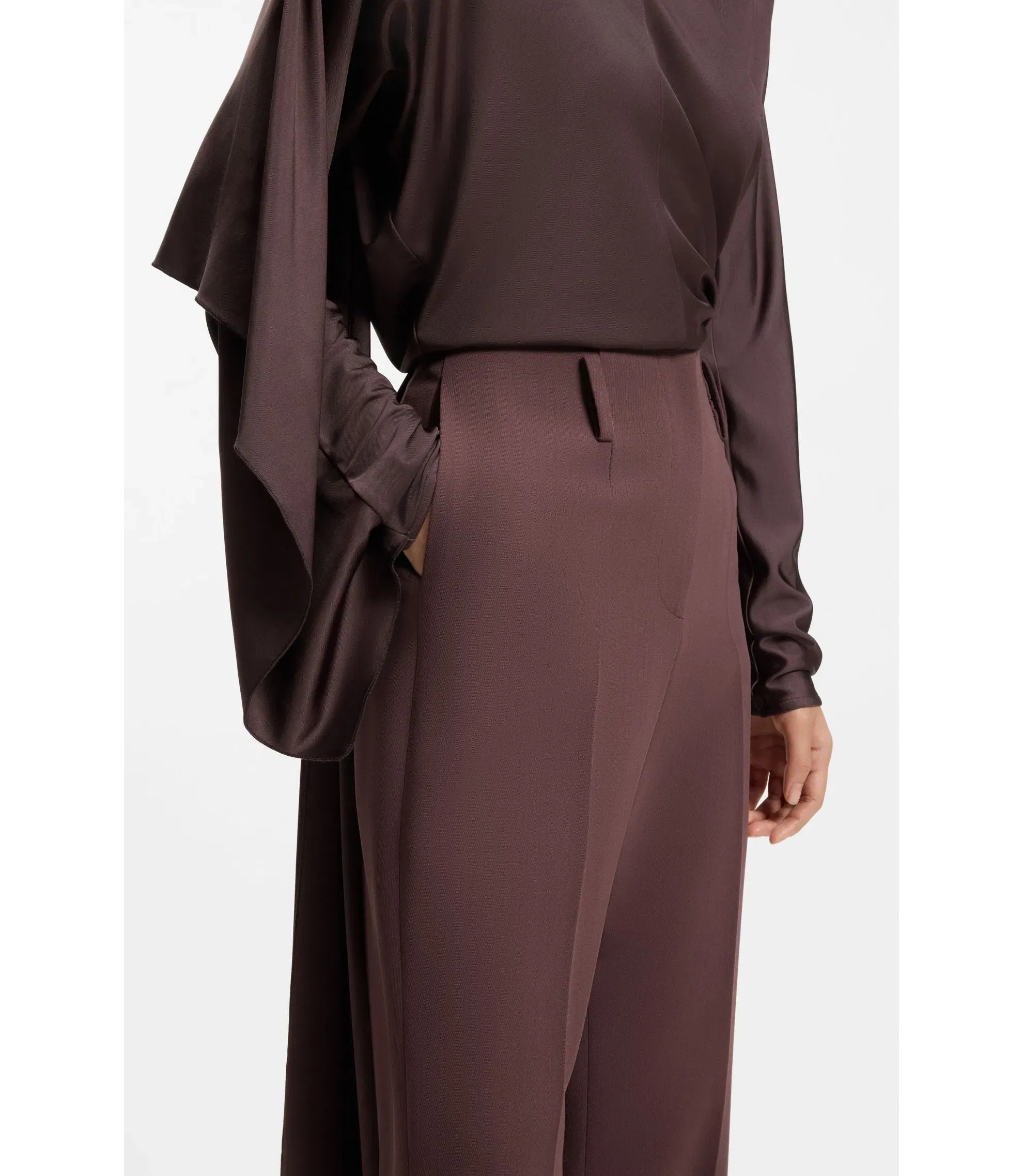 Boss Tailored Virgin Wool Blend Trousers Dark Brown Women's