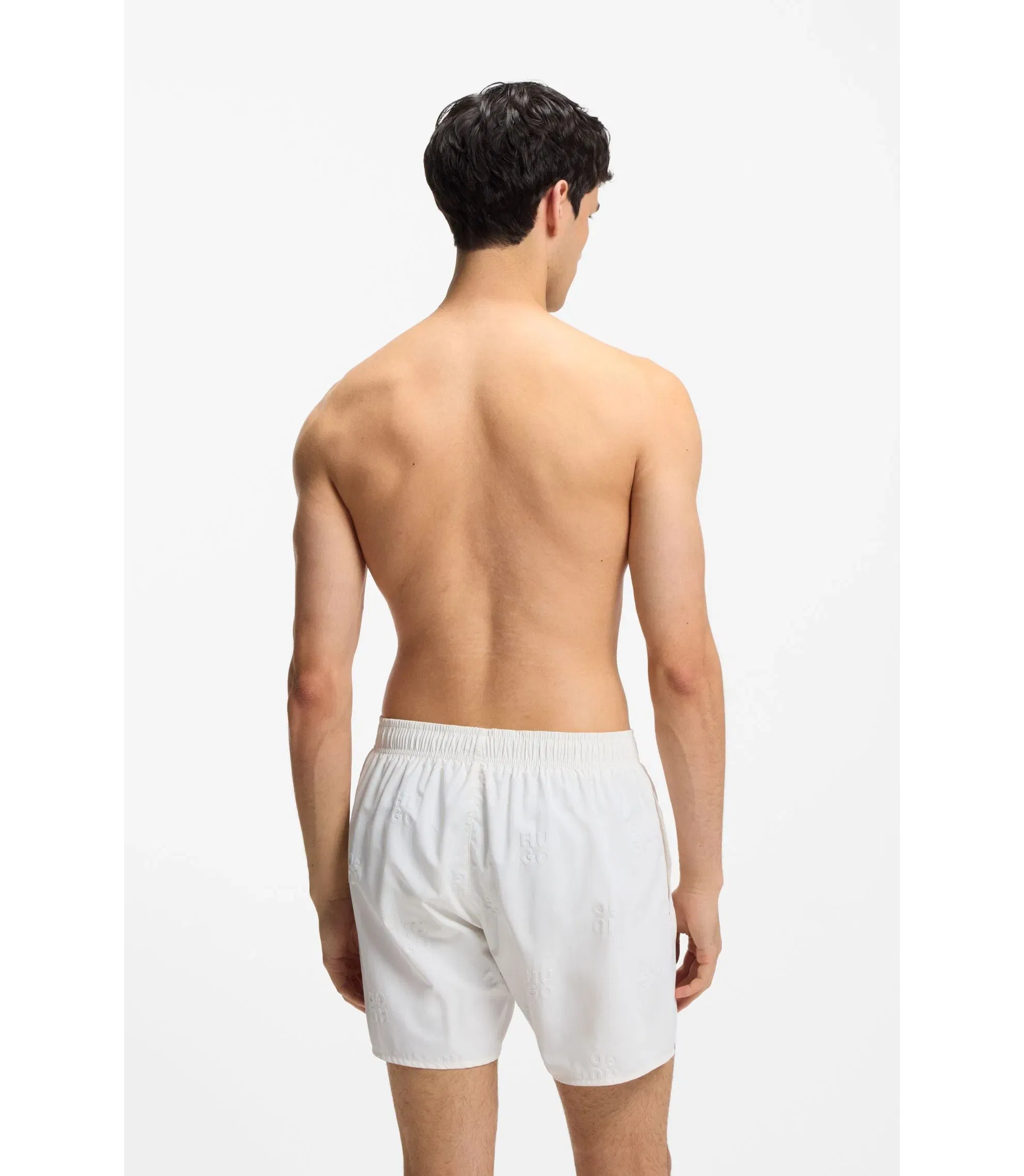 Hugo Swim Shorts With All Over Stacked Logos Light Beige