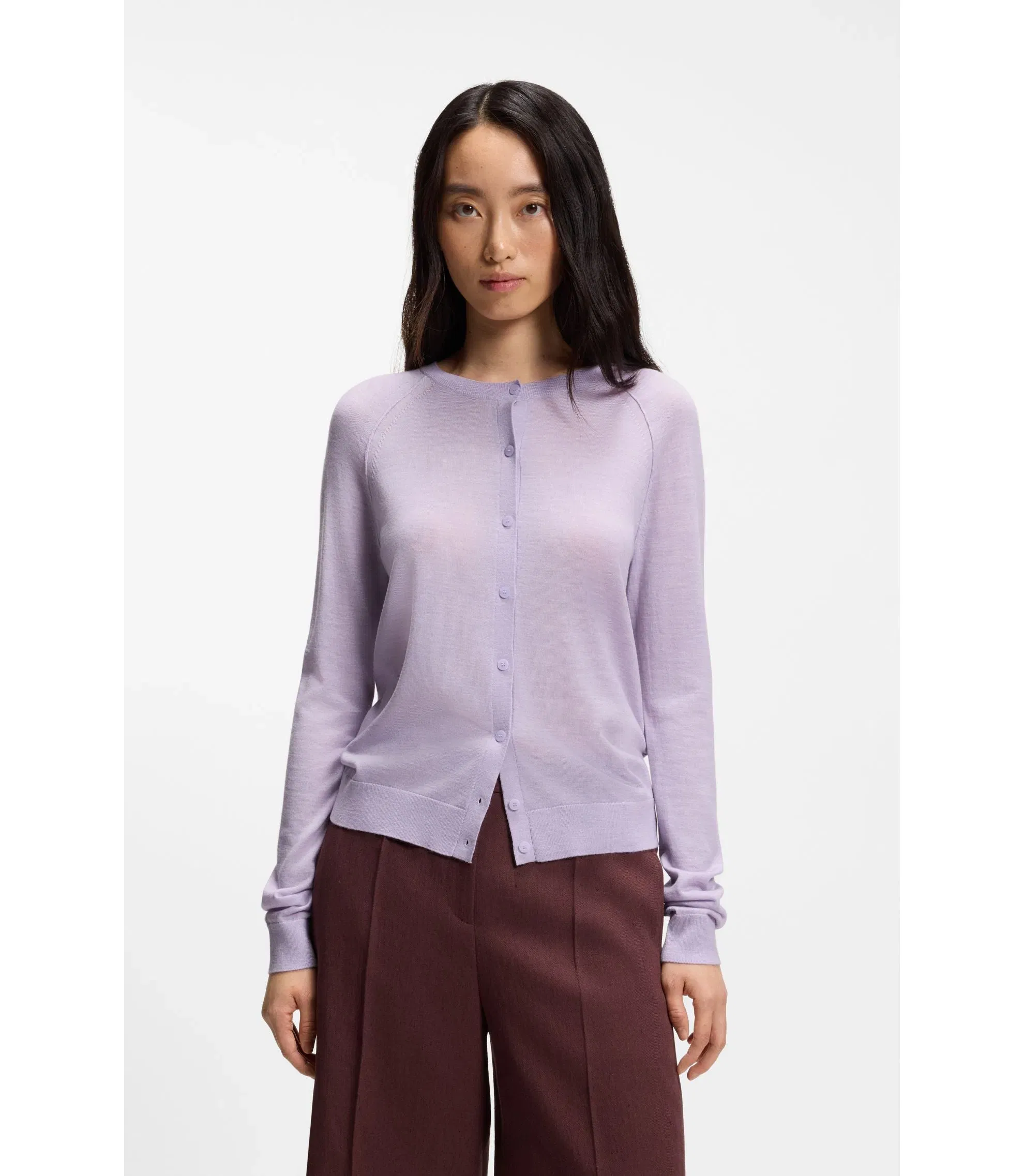 Boss Superfine Merino Wool Cardigan Light Purple Women's