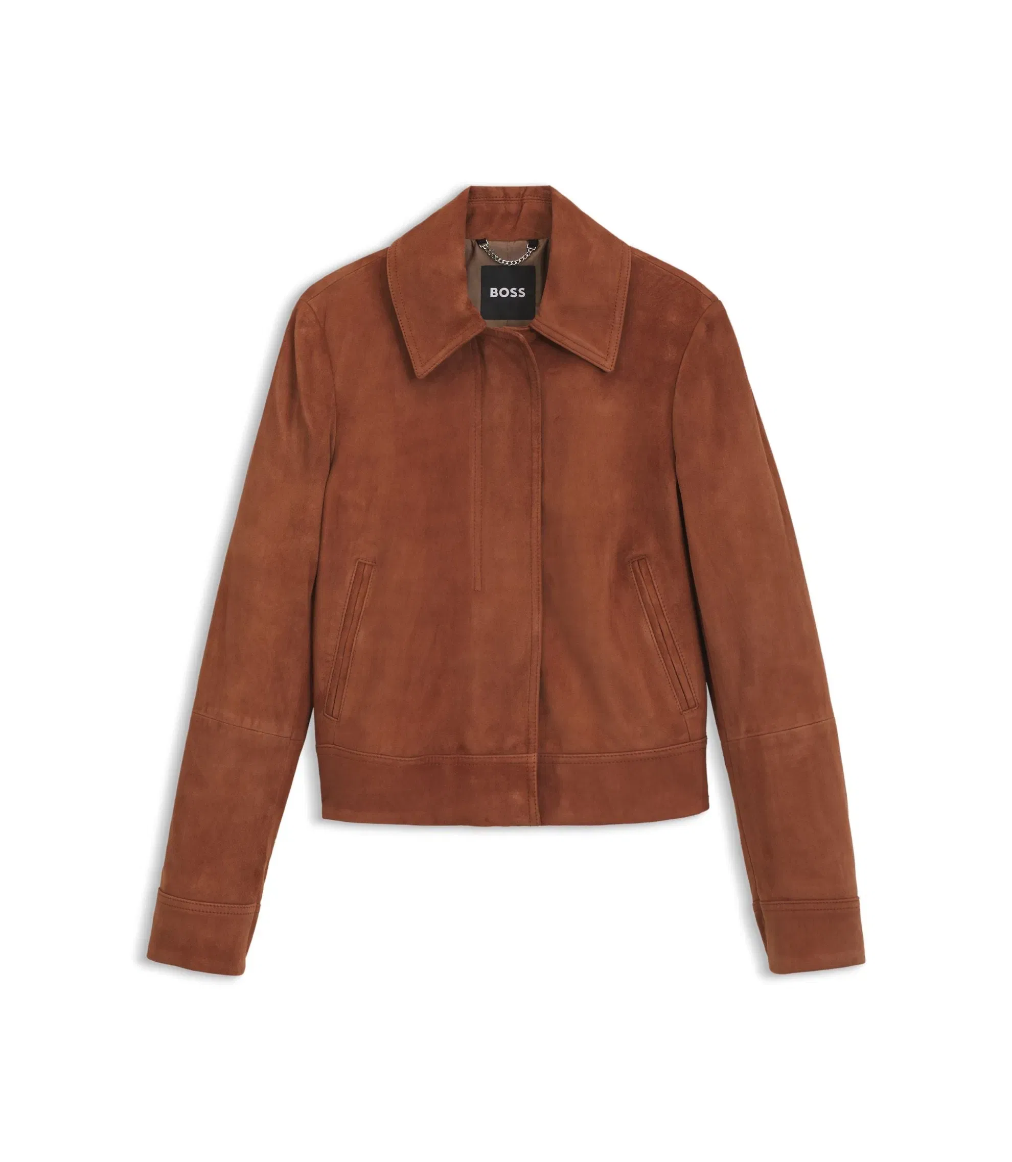 Boss Suede Jacket With Covered Zipper Closure Brown Women's