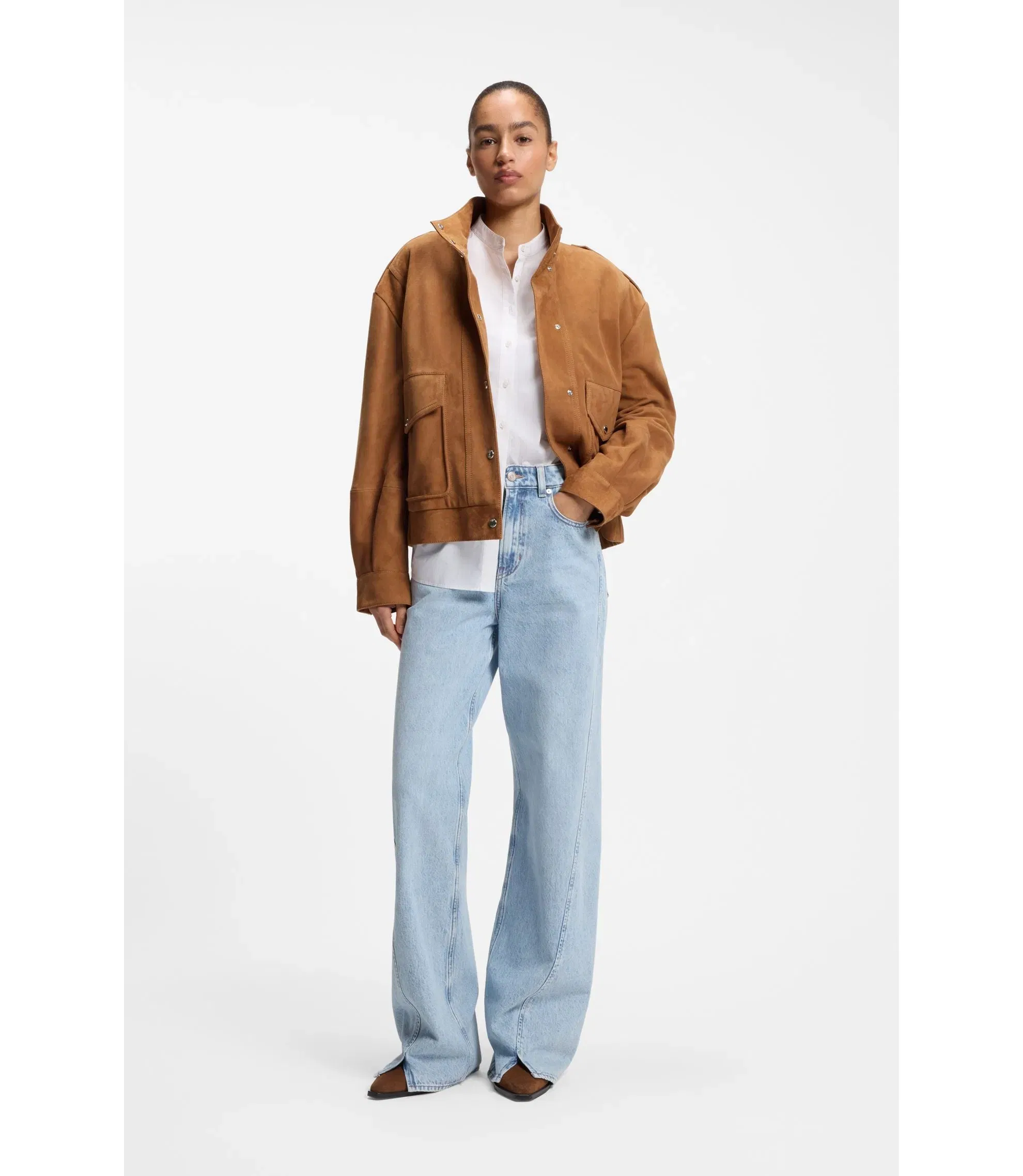 Boss Suede Jacket With Bomber Styling Brown Women's