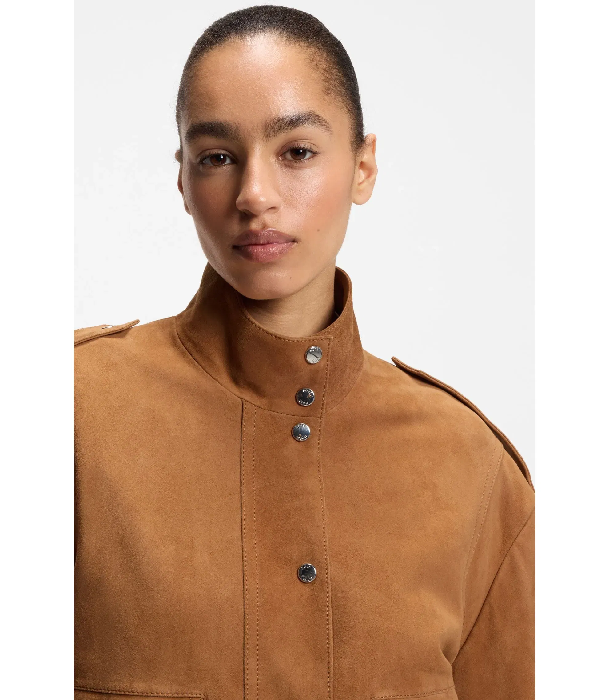 Boss Suede Jacket With Bomber Styling Brown Women's