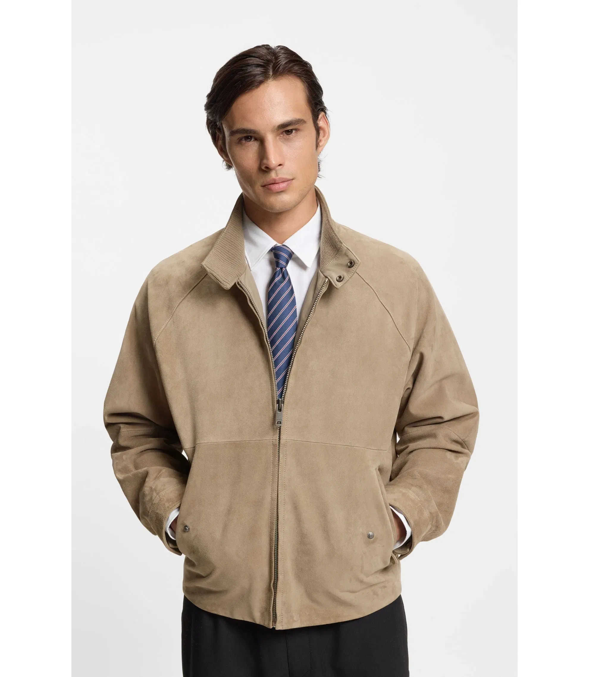 Hugo Suede Jacket In A Regular Fit Beige