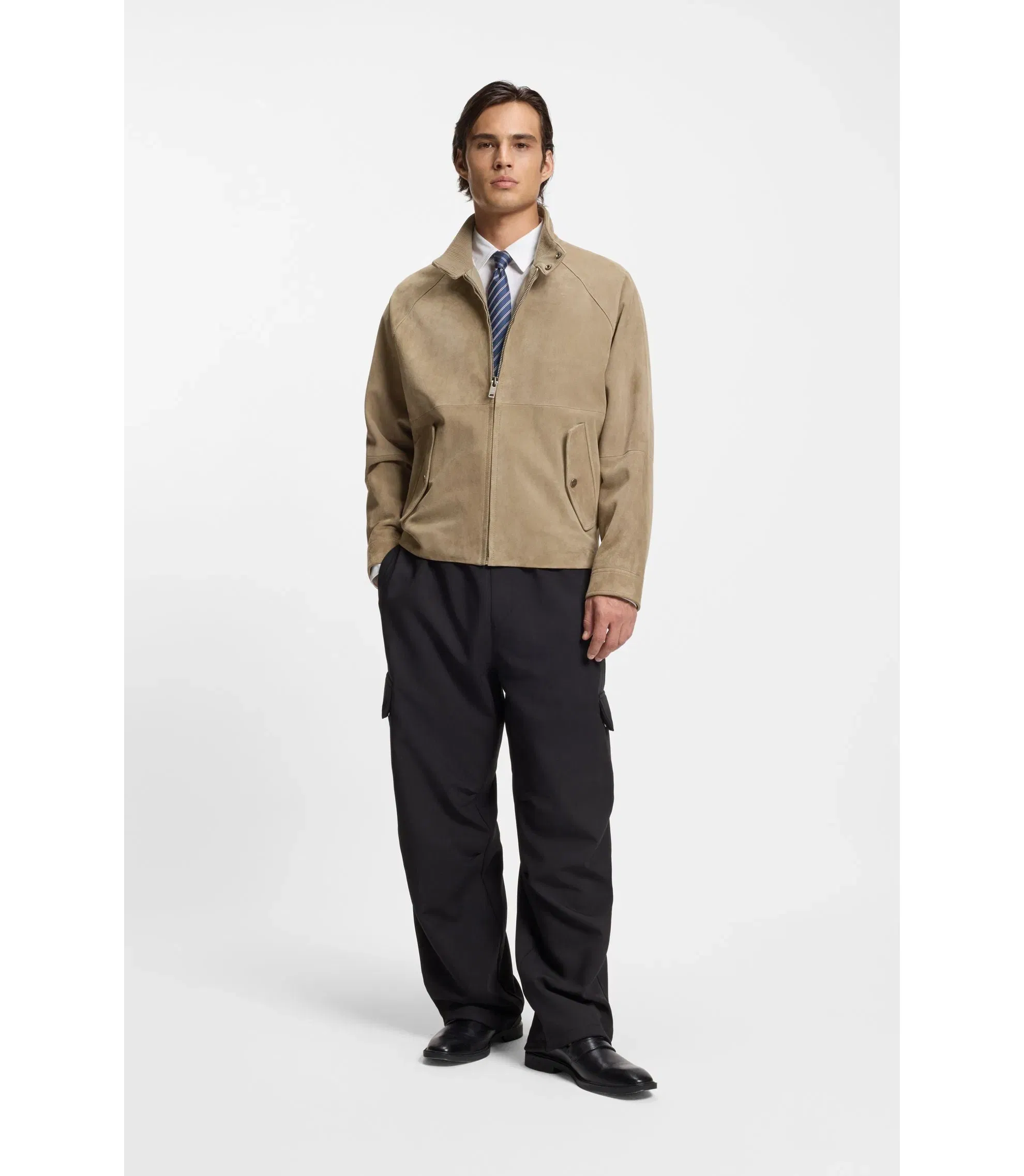 Hugo Suede Jacket In A Regular Fit Beige