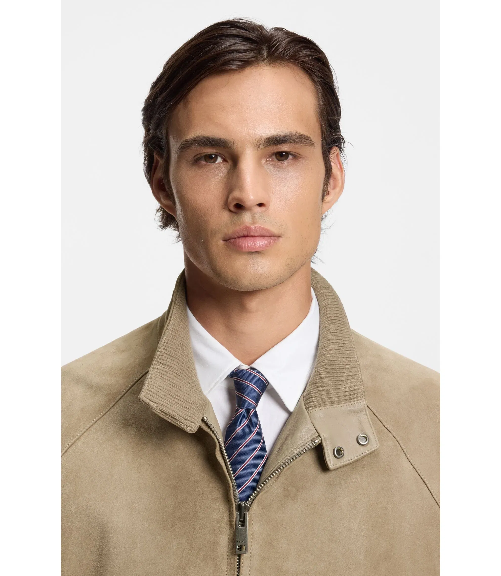 Hugo Suede Jacket In A Regular Fit Beige