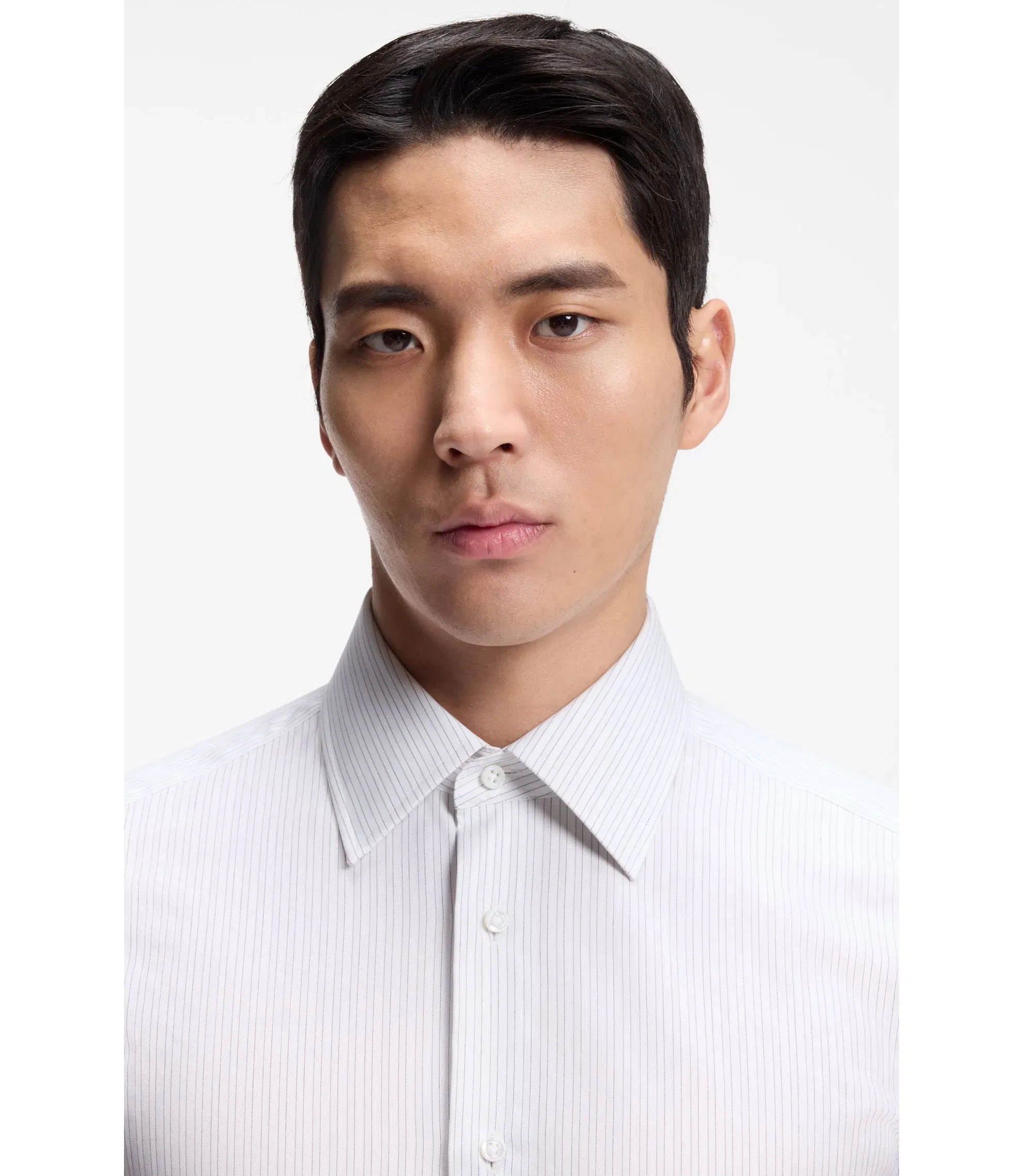 Boss Striped Slim Fit Shirt In Italian Made Cotton Dark Blue