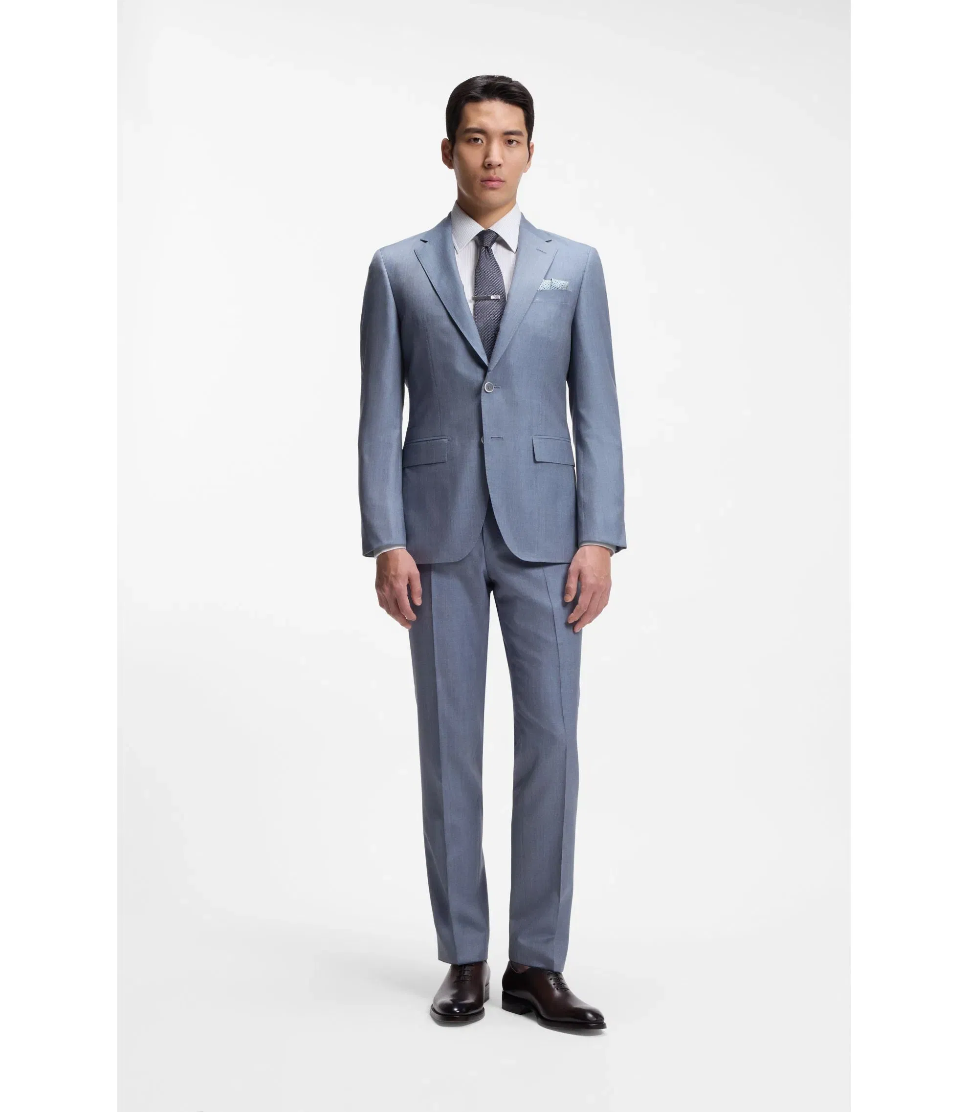 Boss Striped Slim Fit Shirt In Italian Made Cotton Dark Blue