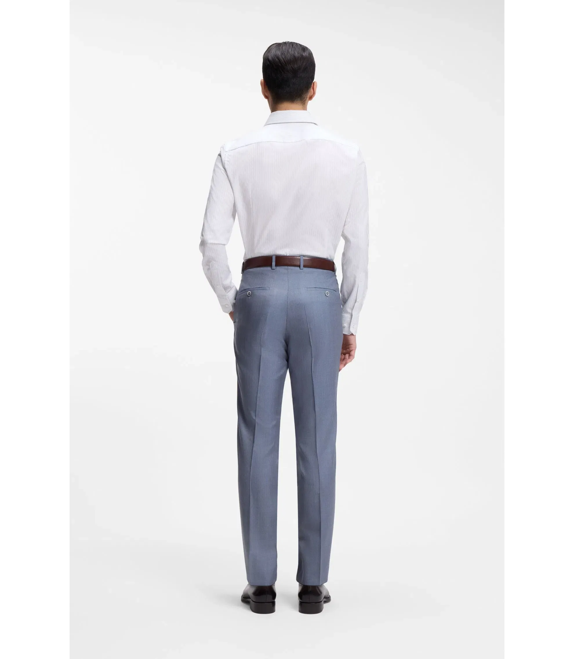 Boss Striped Slim Fit Shirt In Italian Made Cotton Dark Blue
