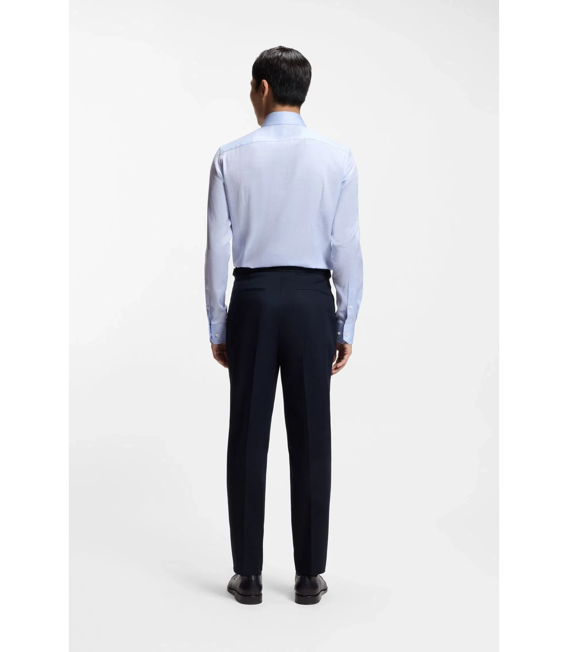 Boss Striped Slim Fit Shirt In Italian Cotton Twill Light Blue