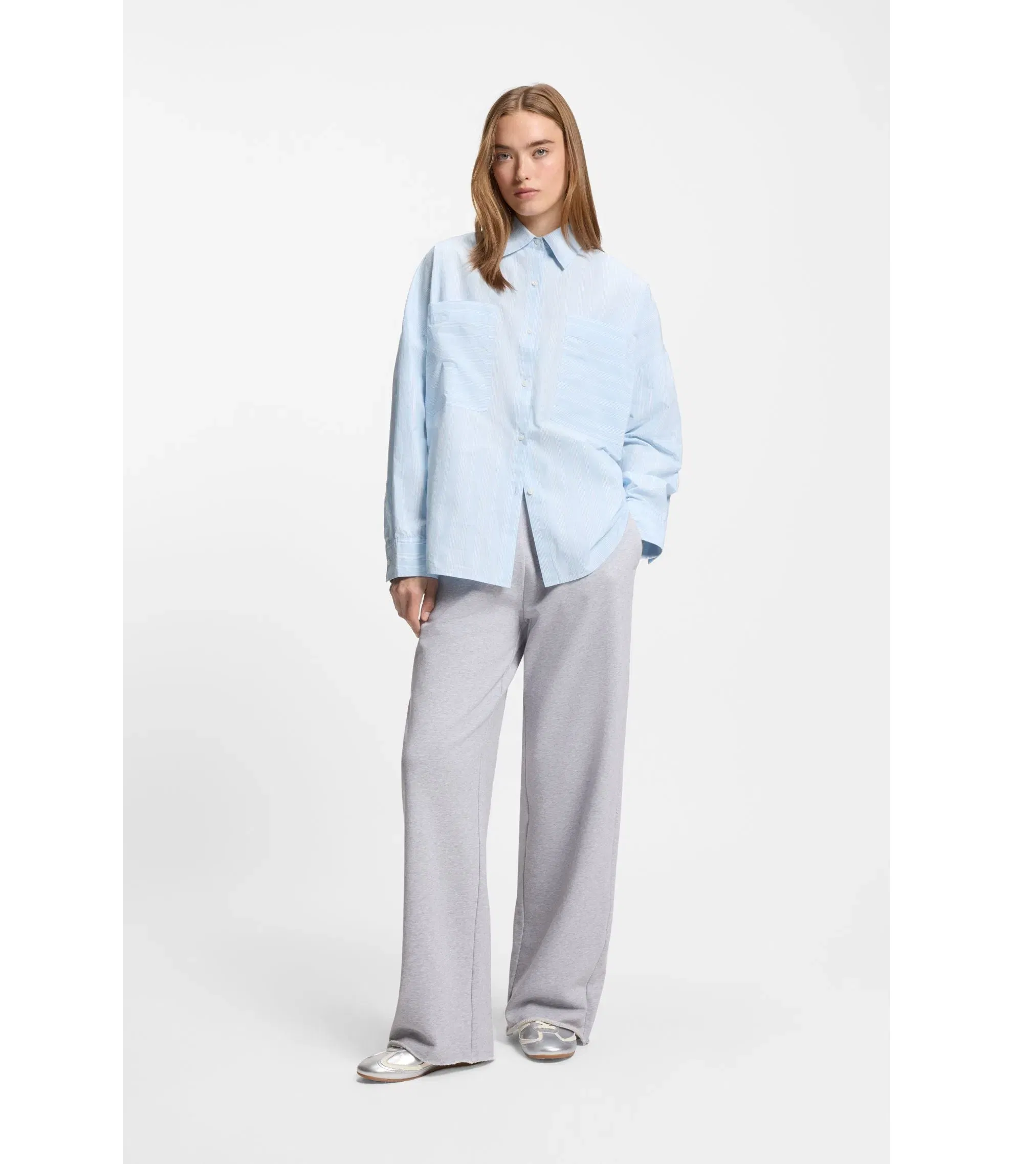 Hugo Striped Relaxed Fit Blouse In Cotton Poplin Patterned Women's