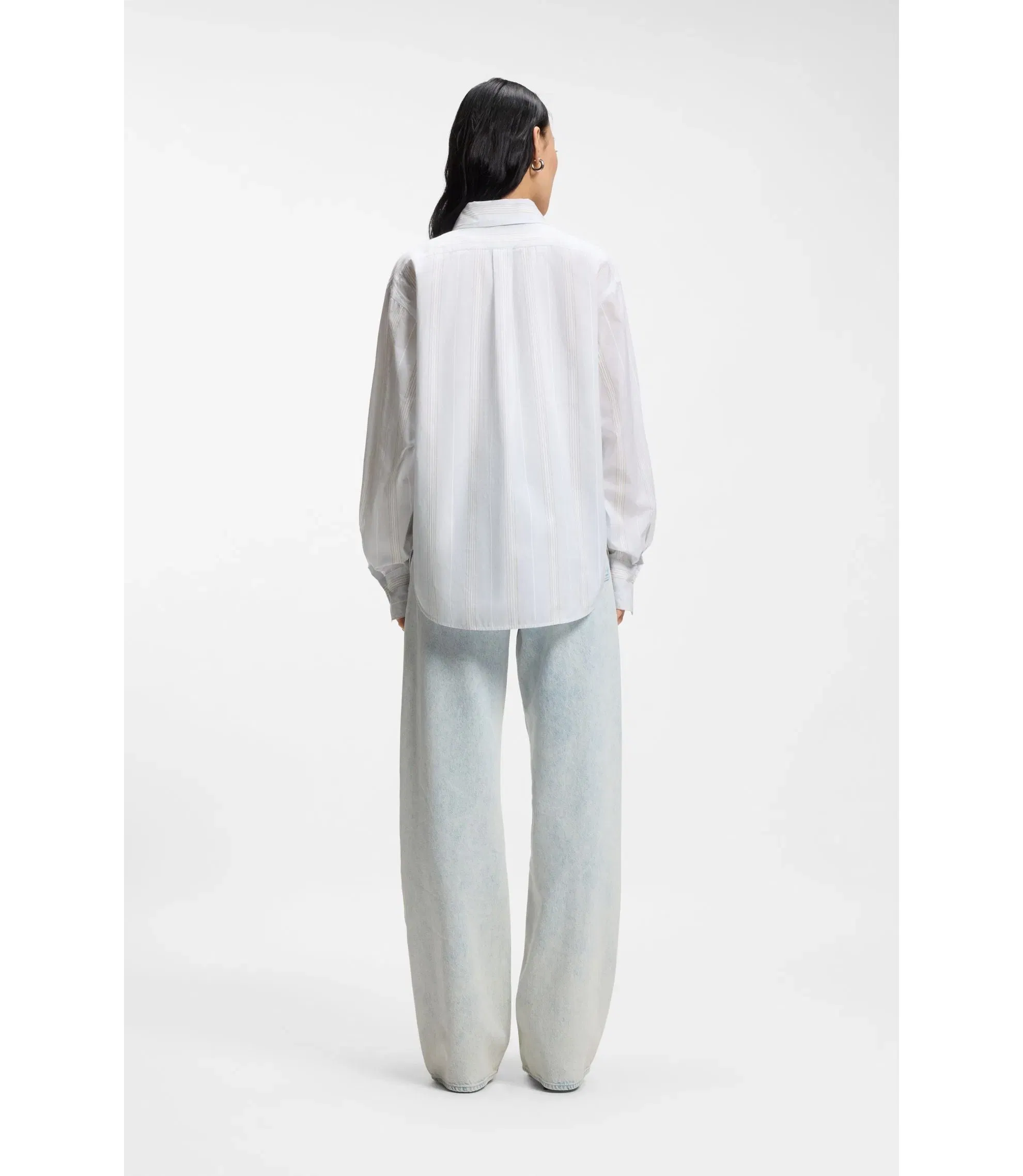 Boss Striped Relaxed Fit Blouse In Cotton Canvas Light Blue Women's