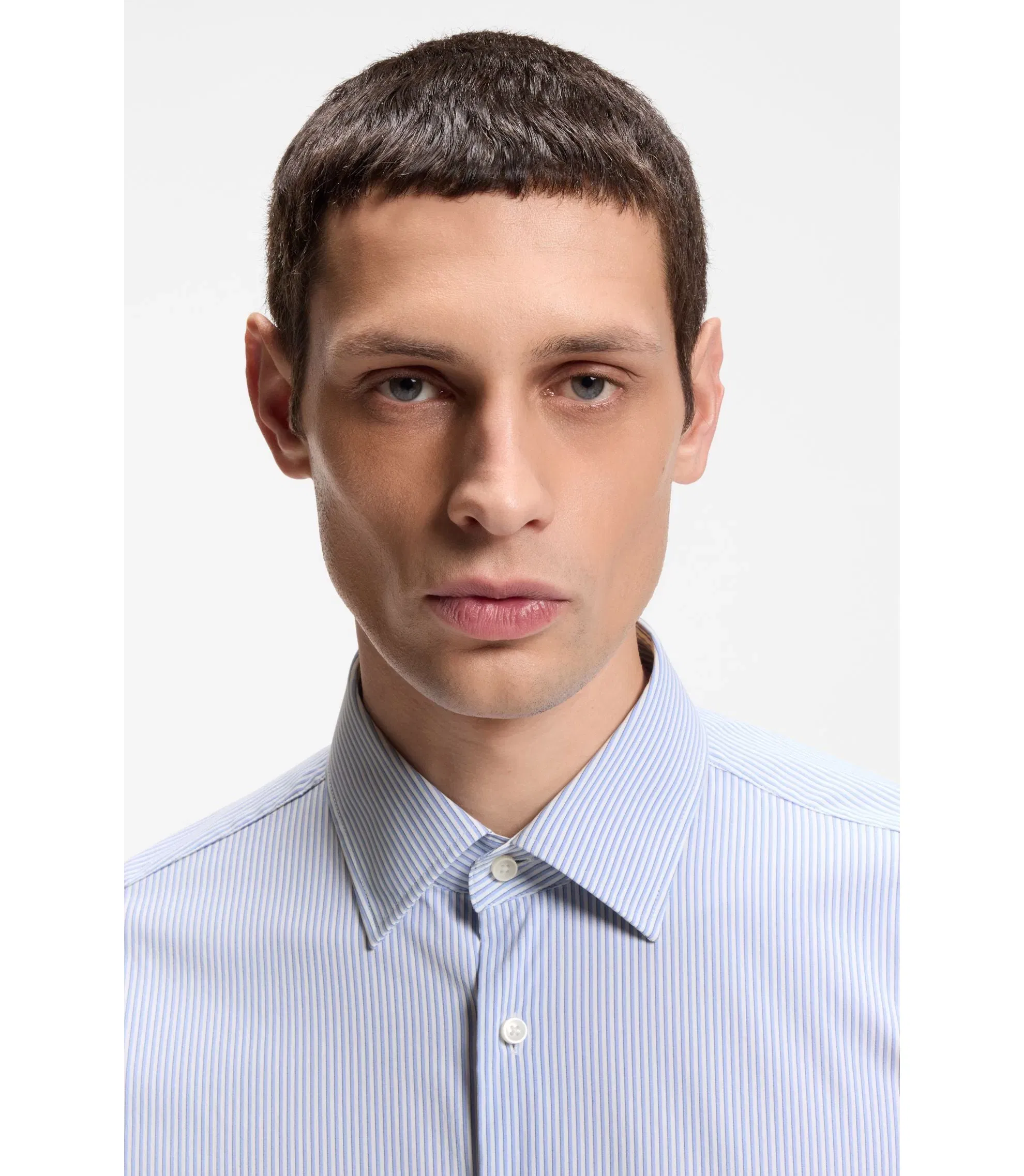 Boss Striped Regular Fit Shirt In Performance Stretch Fabric Light Blue