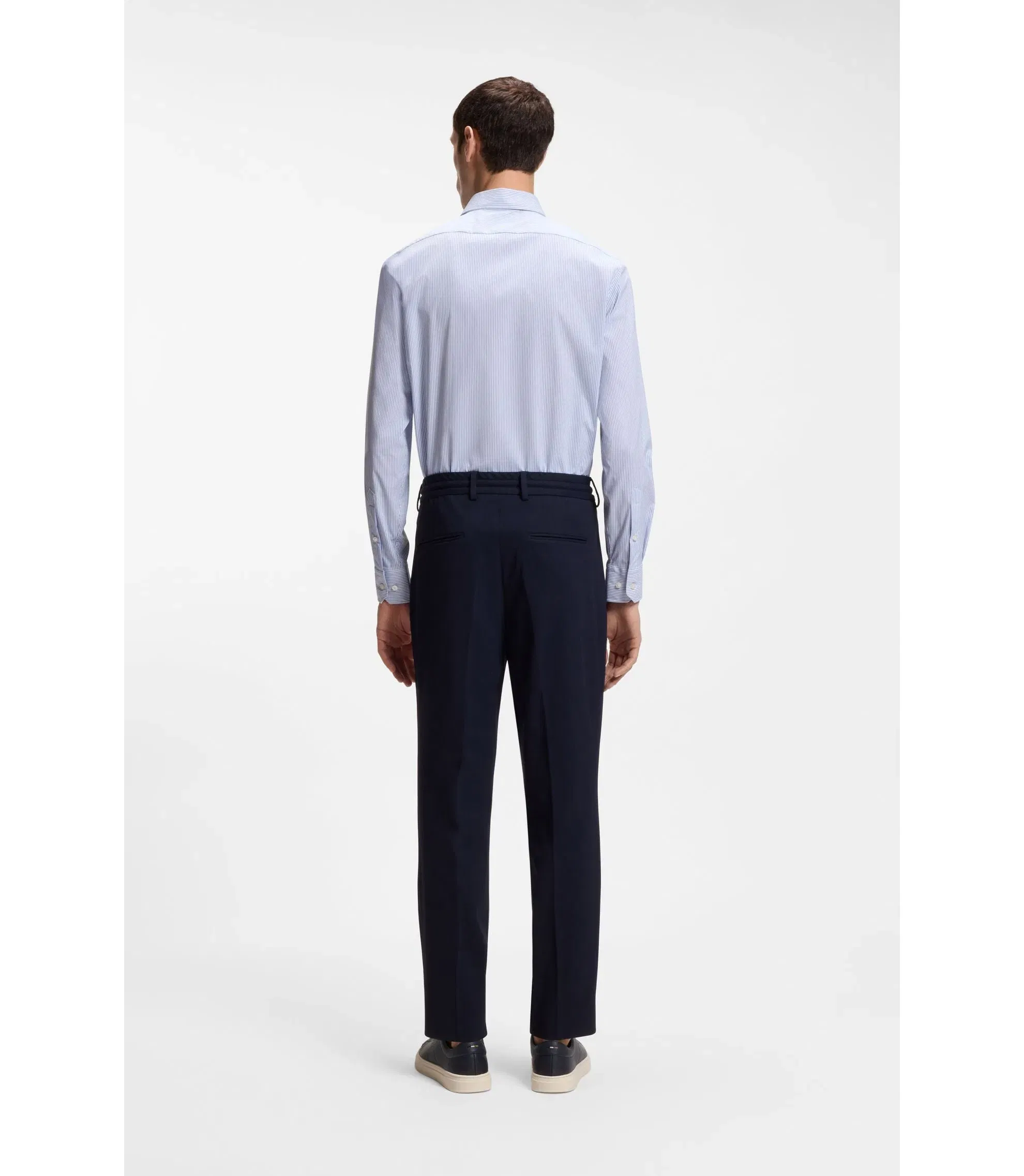 Boss Striped Regular Fit Shirt In Performance Stretch Fabric Light Blue
