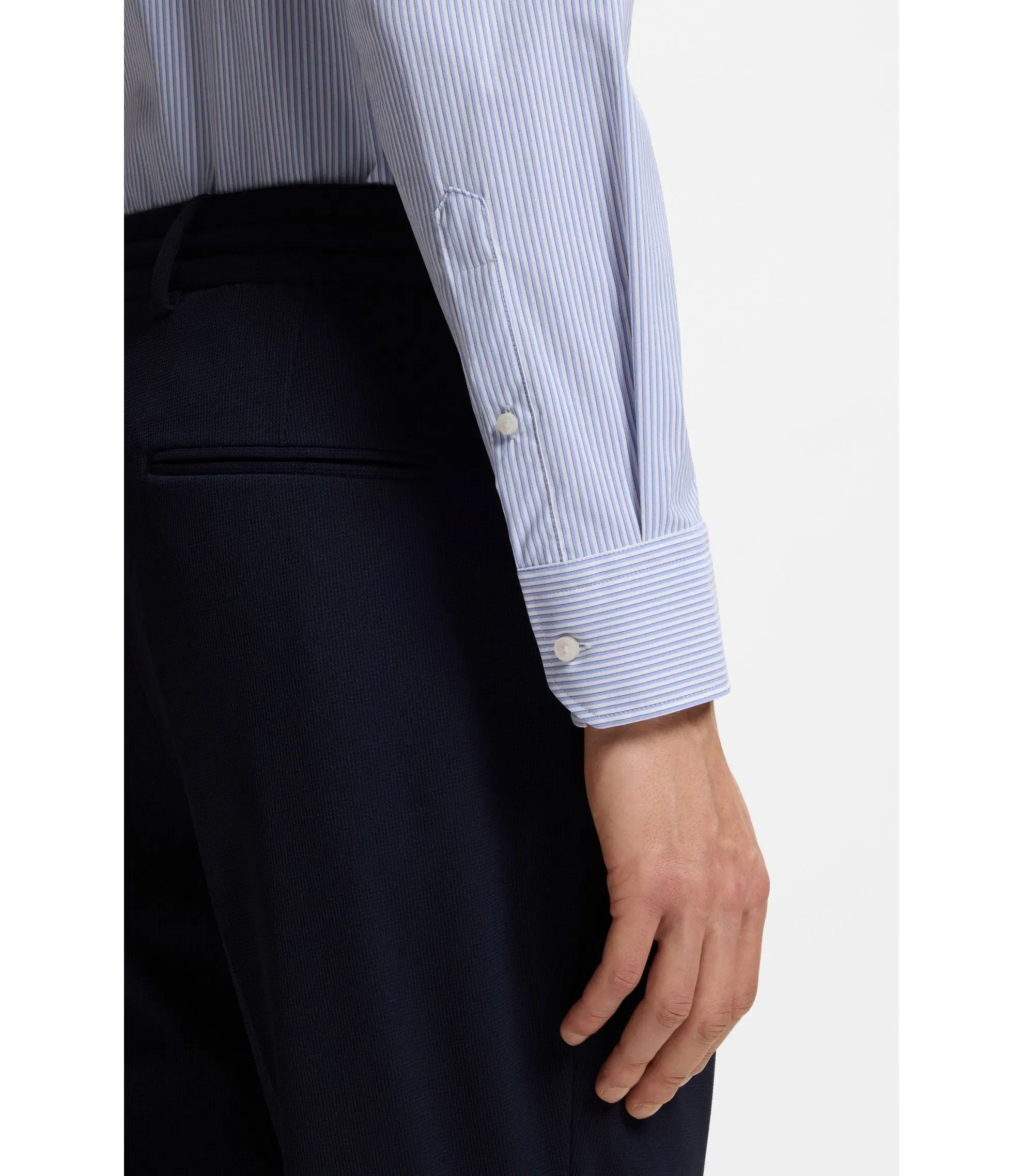 Boss Striped Regular Fit Shirt In Performance Stretch Fabric Light Blue