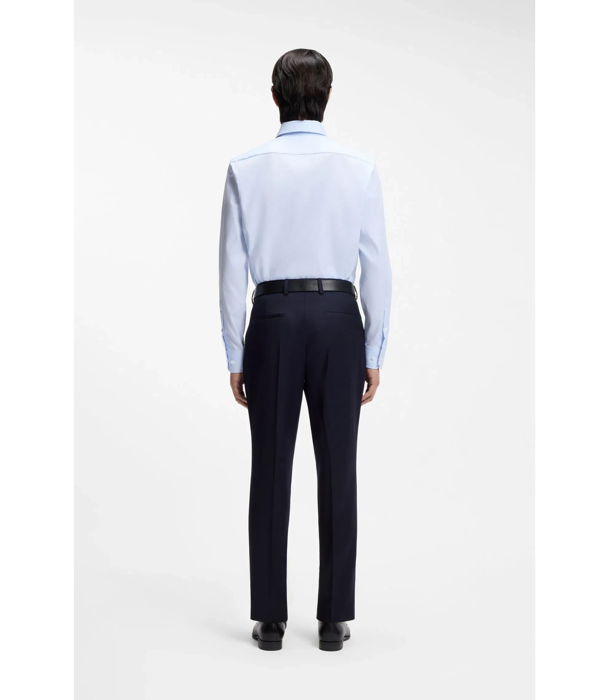 Boss Striped Regular Fit Shirt In Italian Made Cotton Light Blue