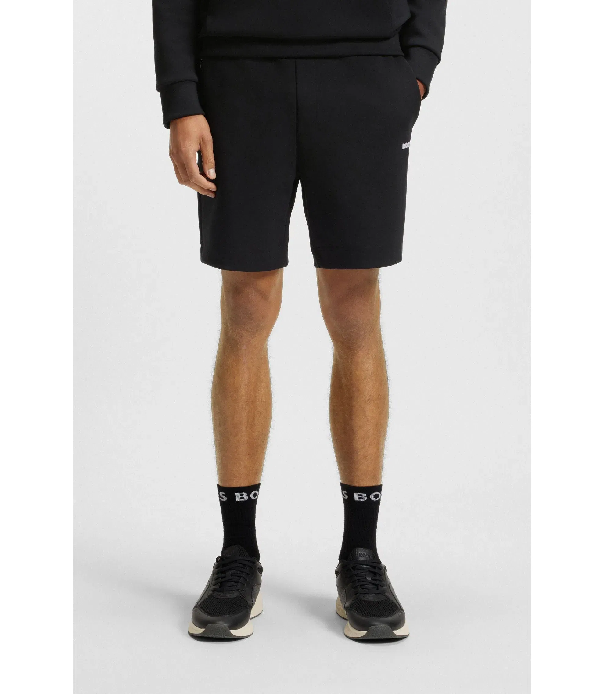 Boss Stripe Detail Shorts In A Cotton Blend Black