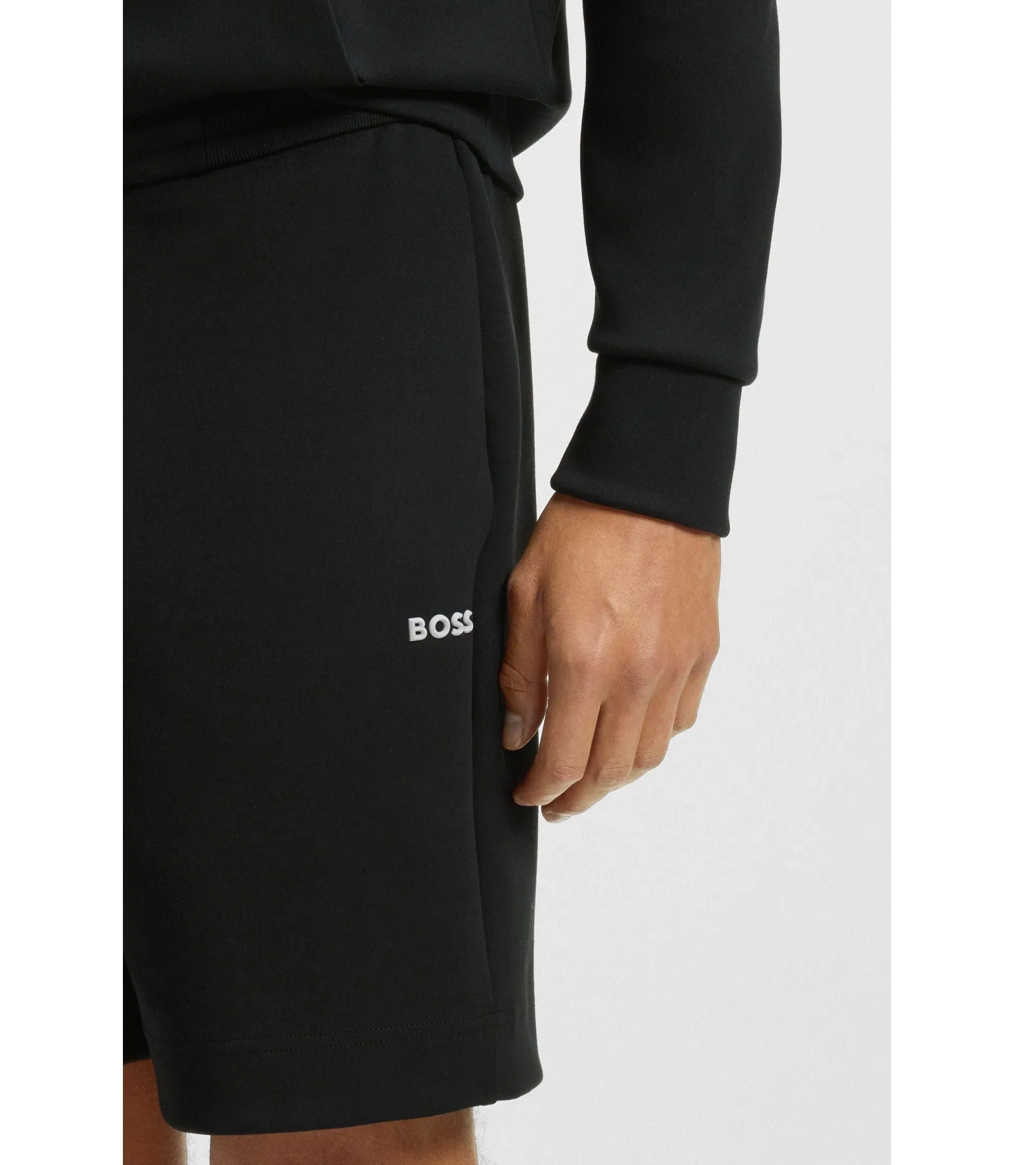 Boss Stripe Detail Shorts In A Cotton Blend Black