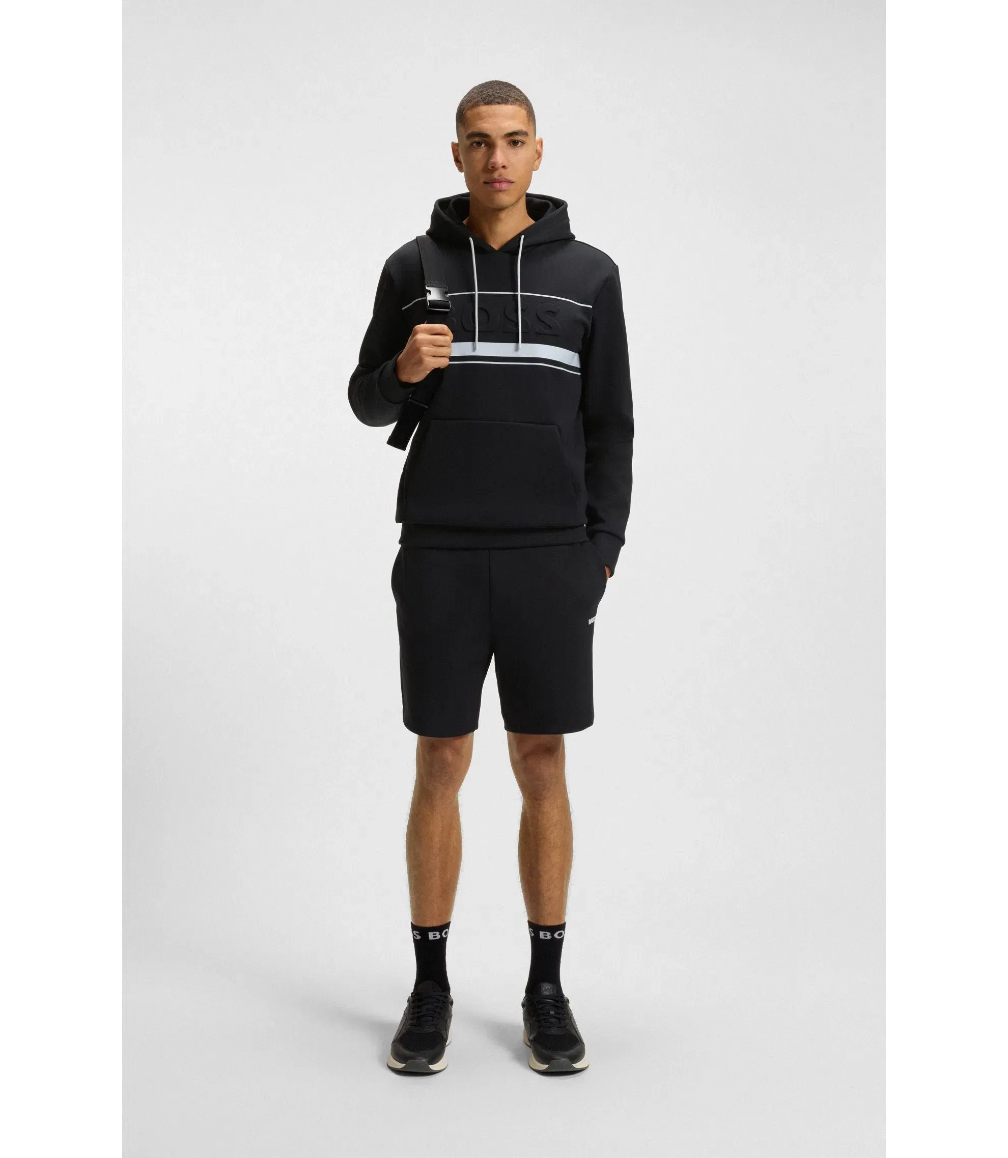 Boss Stripe Detail Shorts In A Cotton Blend Black