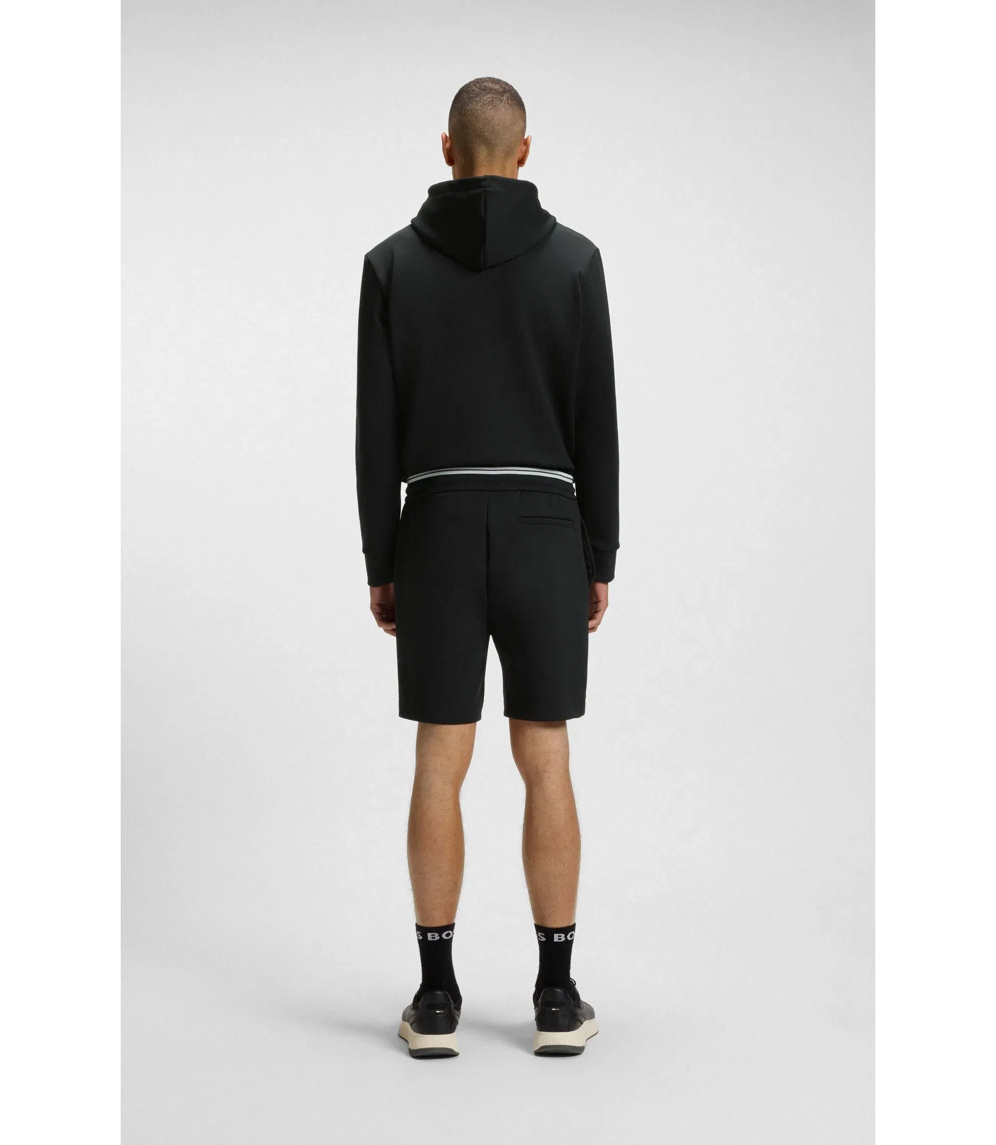 Boss Stripe Detail Shorts In A Cotton Blend Black