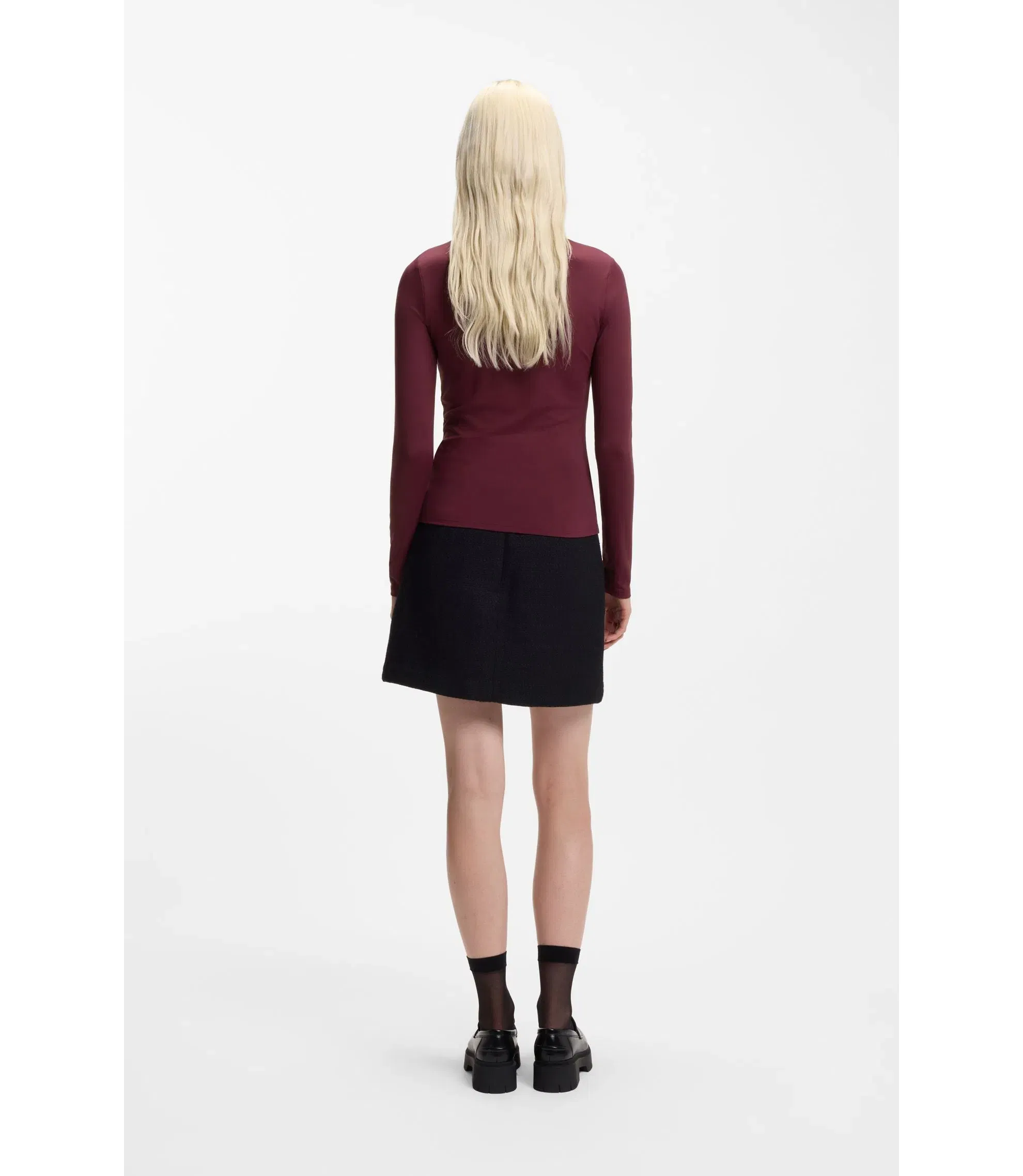 Hugo Stretch Jersey Top With Stacked Logo Print Dark Purple Women's