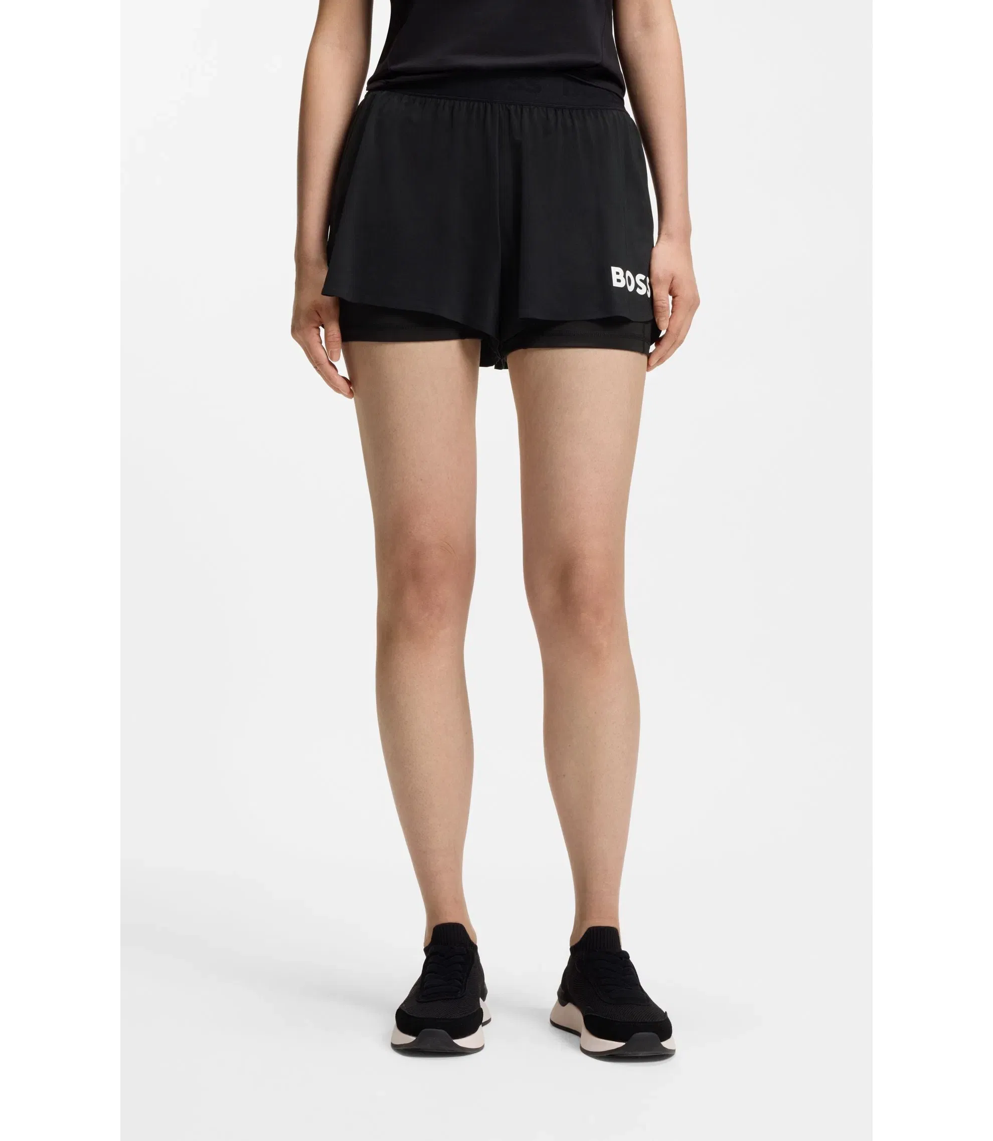 Boss Stretch Jersey Shorts With Contrast Logo Black Women's