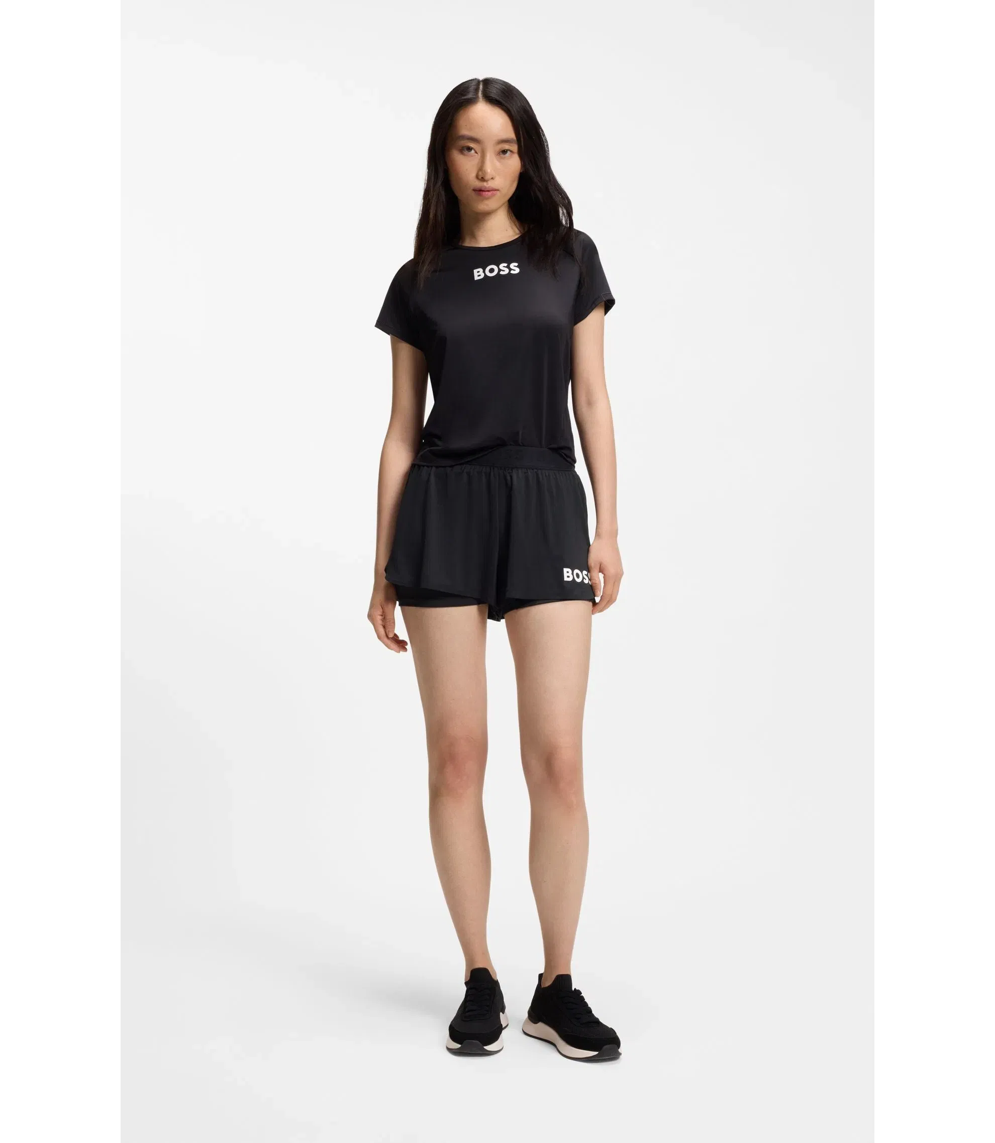 Boss Stretch Jersey Shorts With Contrast Logo Black Women's