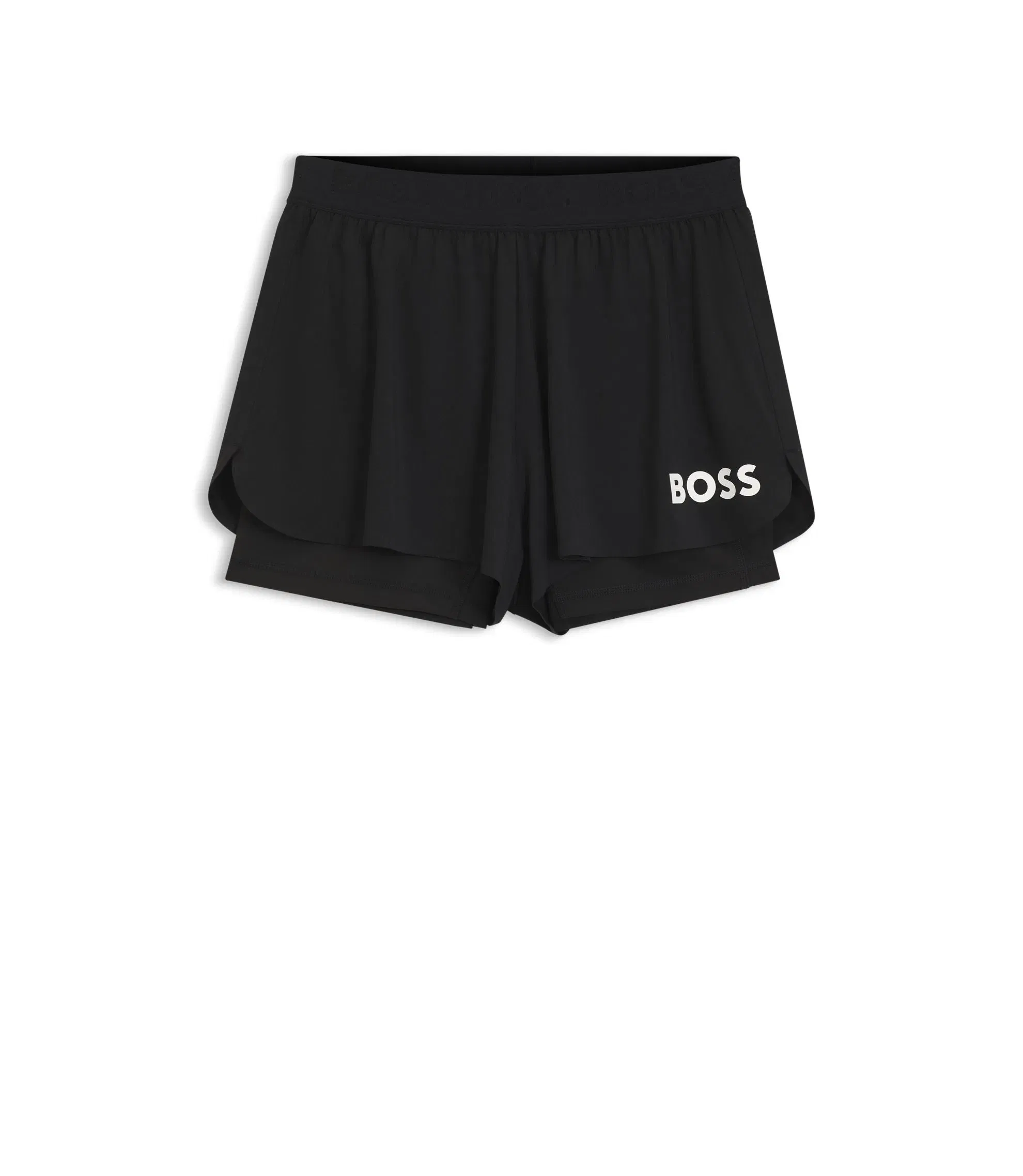 Boss Stretch Jersey Shorts With Contrast Logo Black Women's