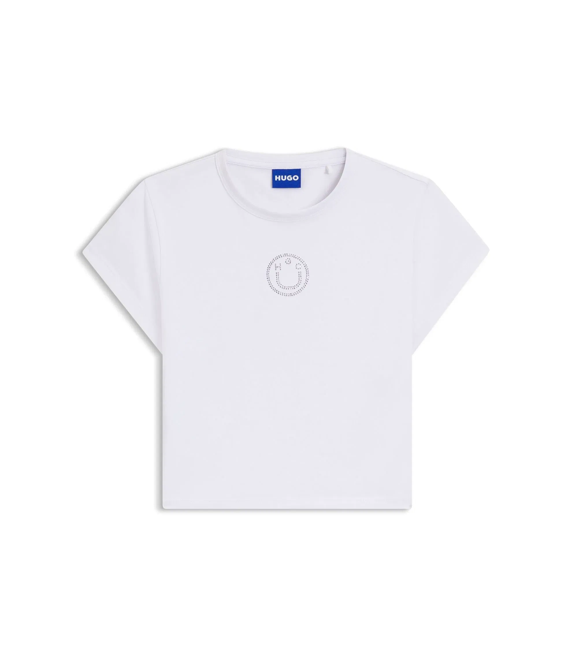 Hugo Stretch Cotton T-Shirt With Rhinestone Happy Hugo White Women's