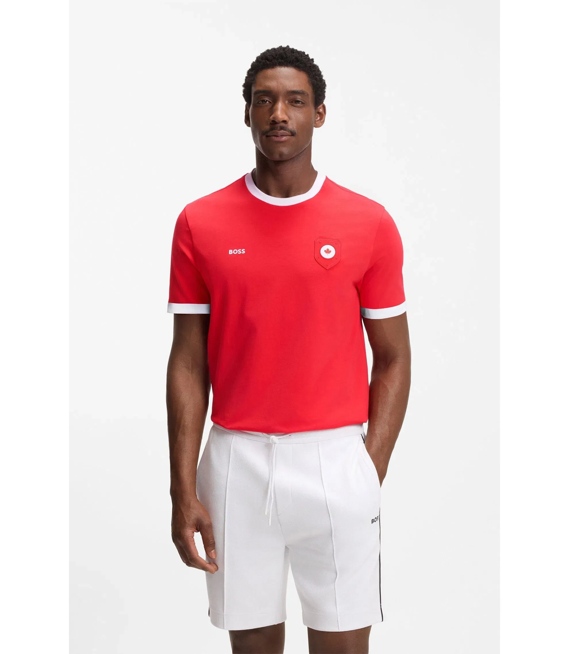 Boss Stretch Cotton T-Shirt With Country Flag And Logo Canada Red