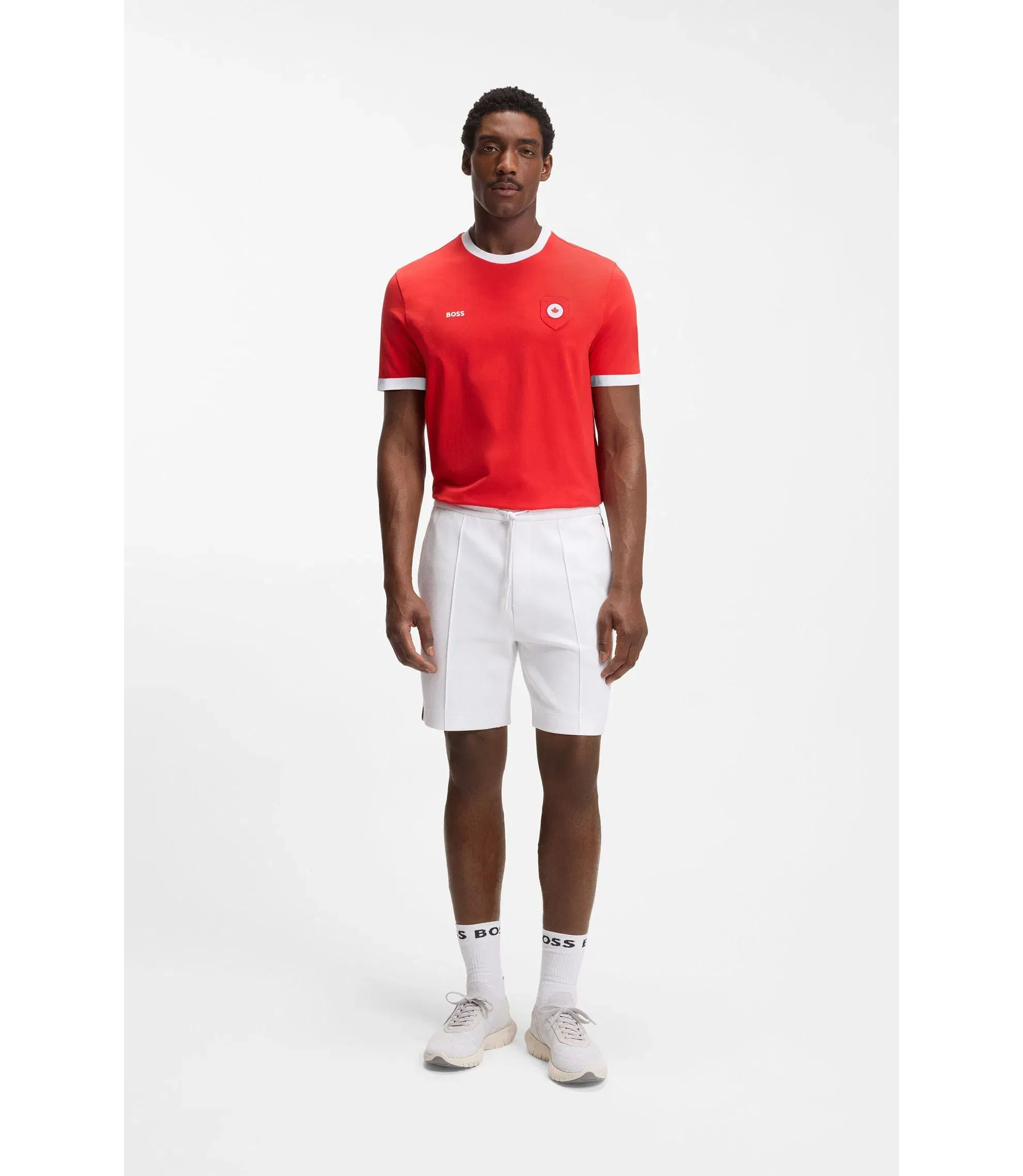 Boss Stretch Cotton T-Shirt With Country Flag And Logo Canada Red