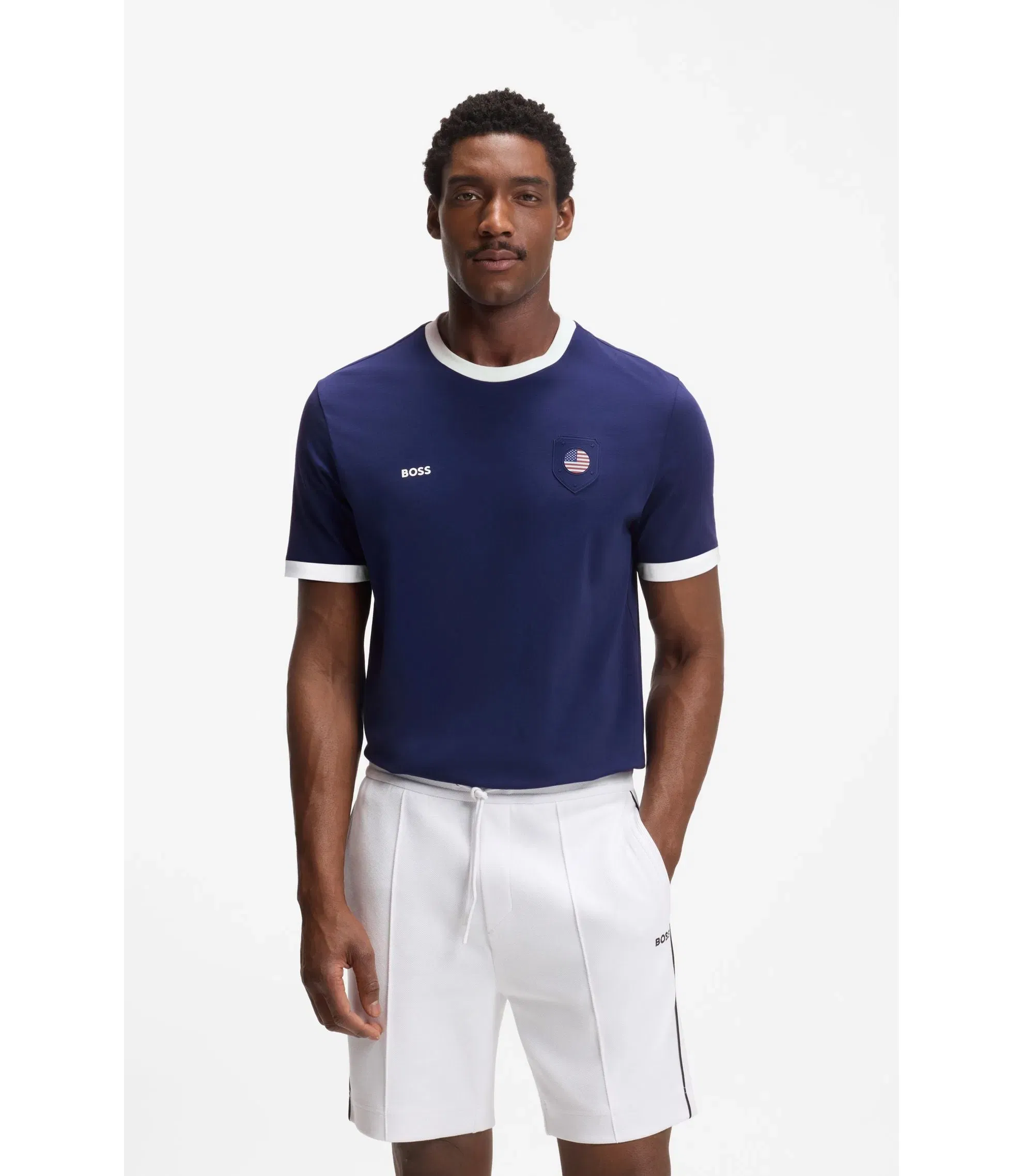 Boss Stretch Cotton T-Shirt With Country Flag And Logo Usa Blue