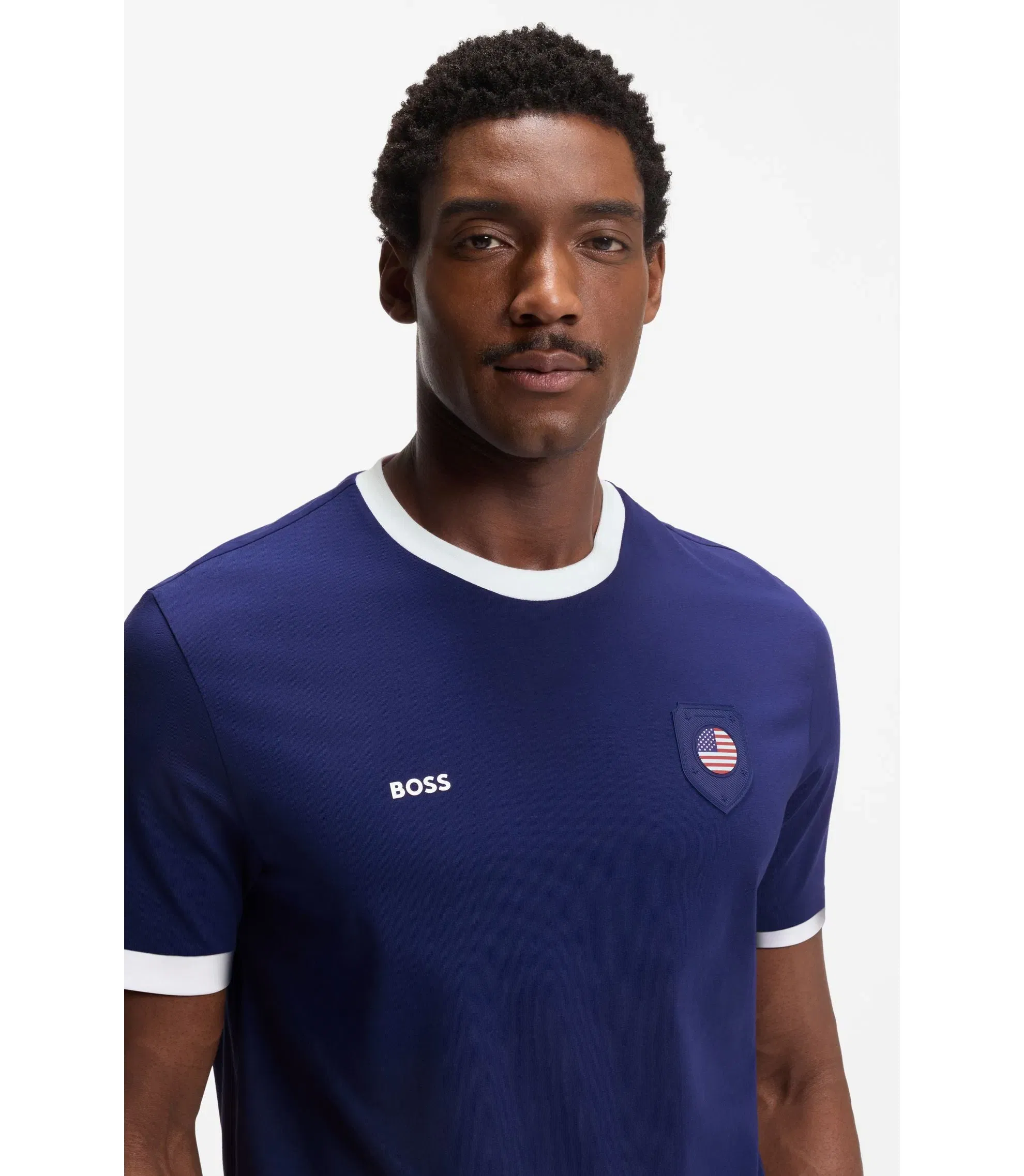 Boss Stretch Cotton T-Shirt With Country Flag And Logo Usa Blue