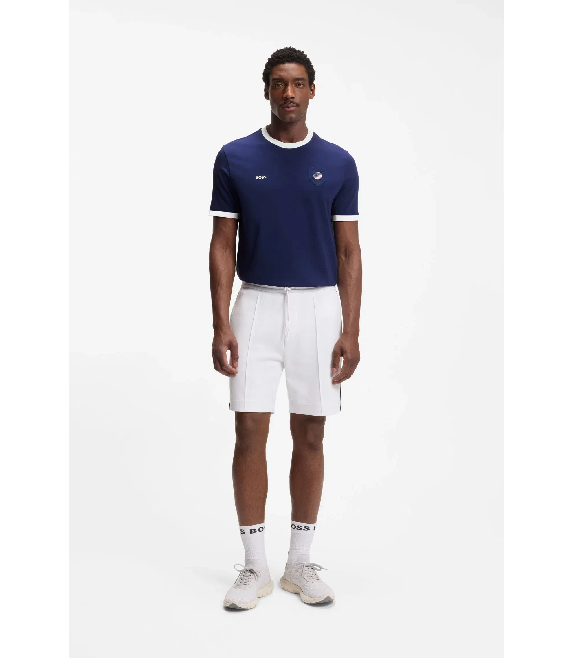 Boss Stretch Cotton T-Shirt With Country Flag And Logo Usa Blue