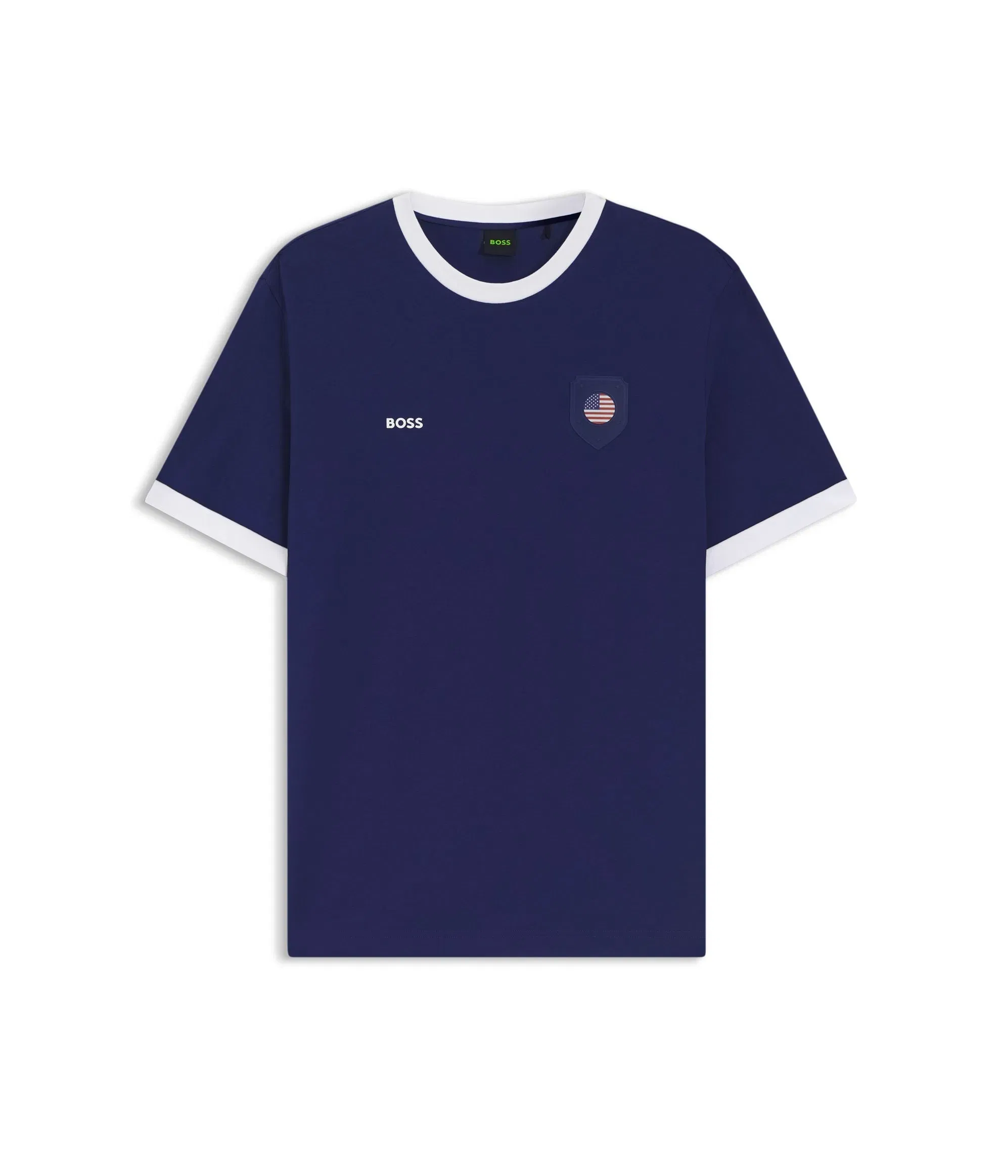 Boss Stretch Cotton T-Shirt With Country Flag And Logo Usa Blue