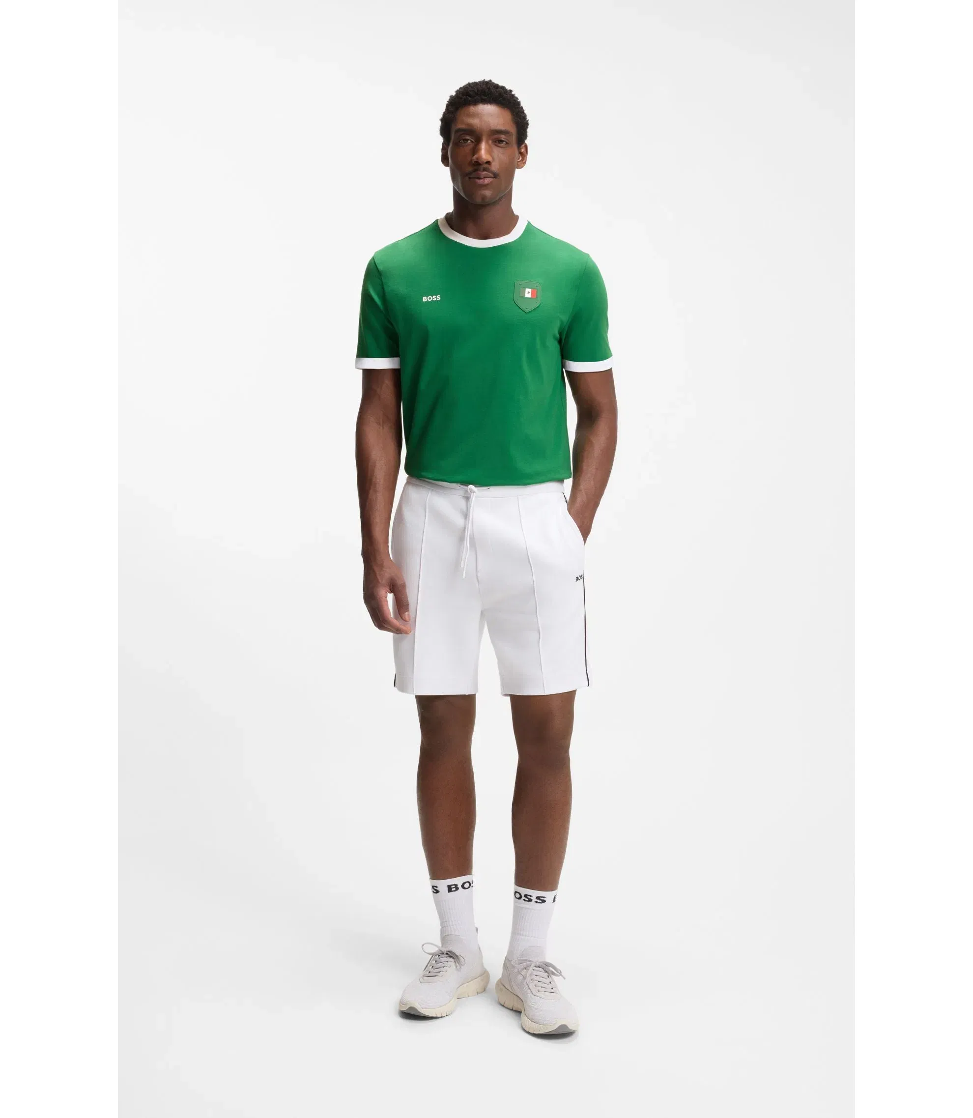 Boss Stretch Cotton T-Shirt With Country Flag And Logo Mexico Green