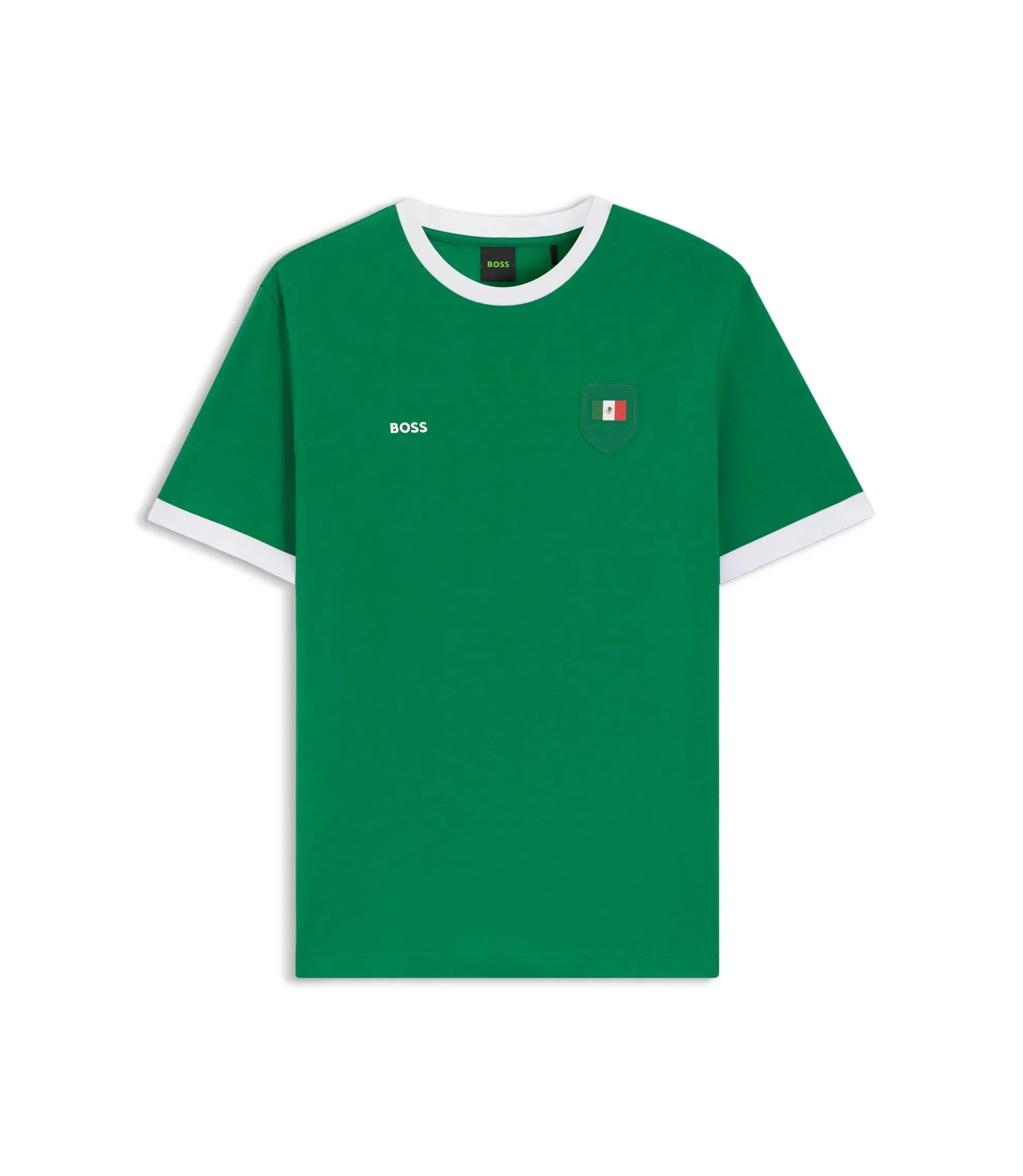 Boss Stretch Cotton T-Shirt With Country Flag And Logo Mexico Green