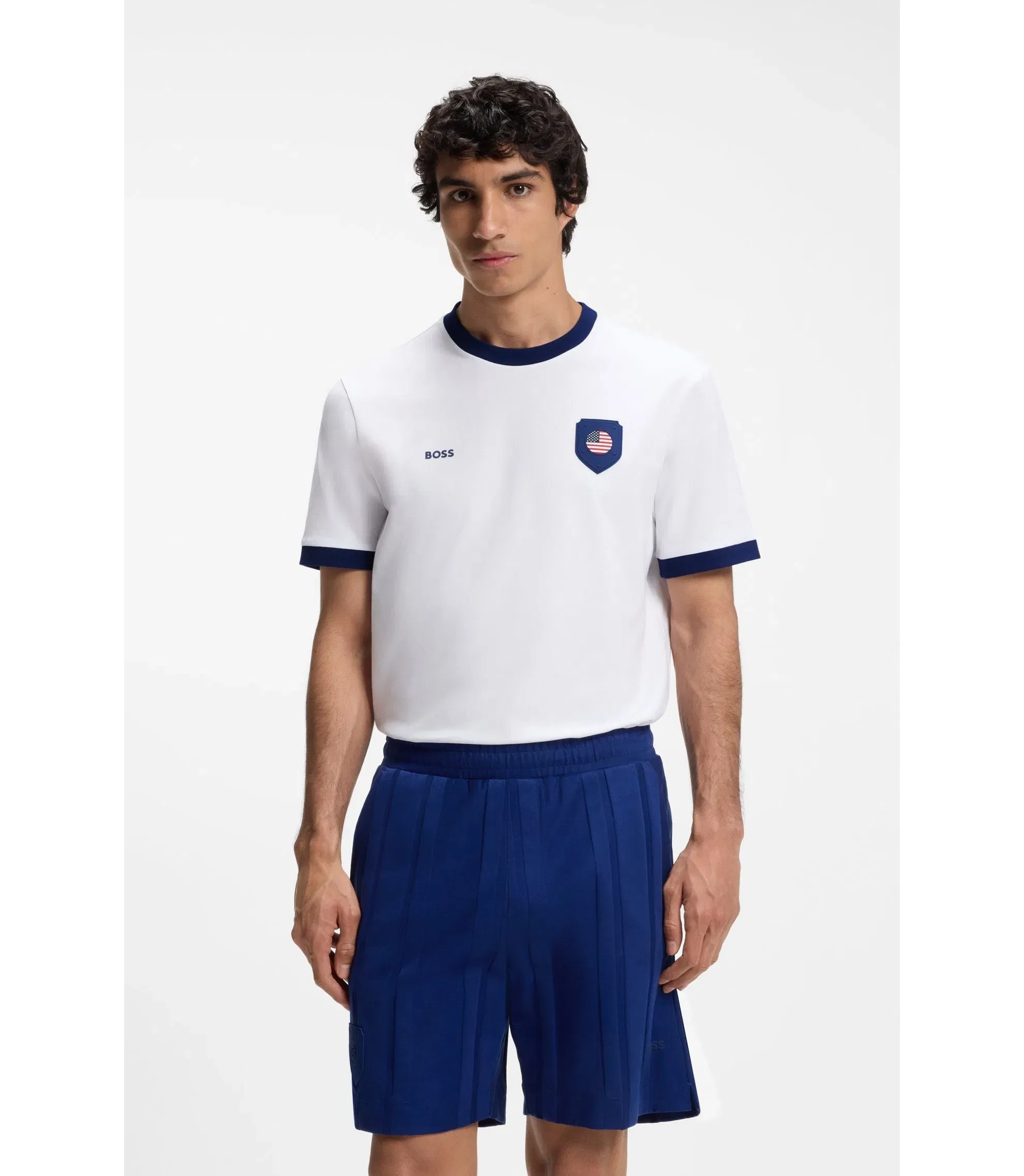 Boss Stretch Cotton T-Shirt With Country Flag And Logo Usa White
